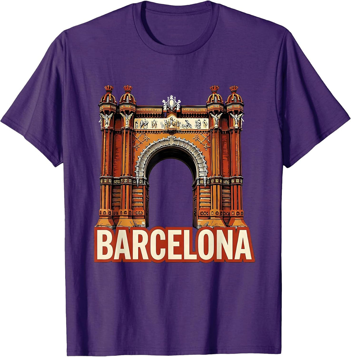 Men's Barcelona Linocut Spanish Heritage Souvenir National Pride T-Shirt - Purple