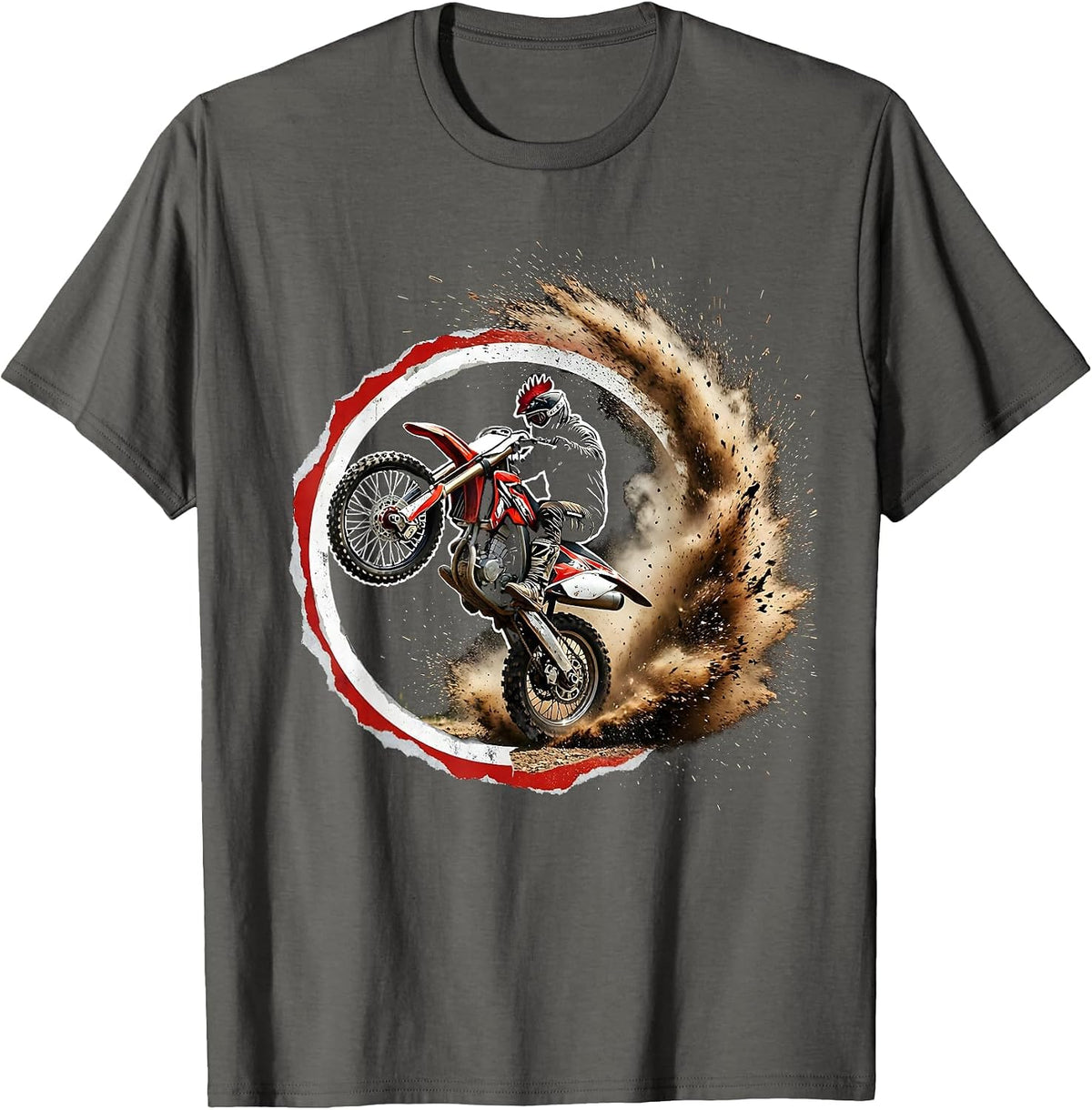 Gen X Dirt Bike Rooster Tail Dust Rider Graphic T-Shirt - Asphalt Grey