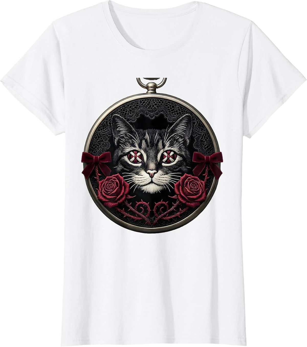 Emo Dead Cat X Eyes Graphic Design T-Shirt - White