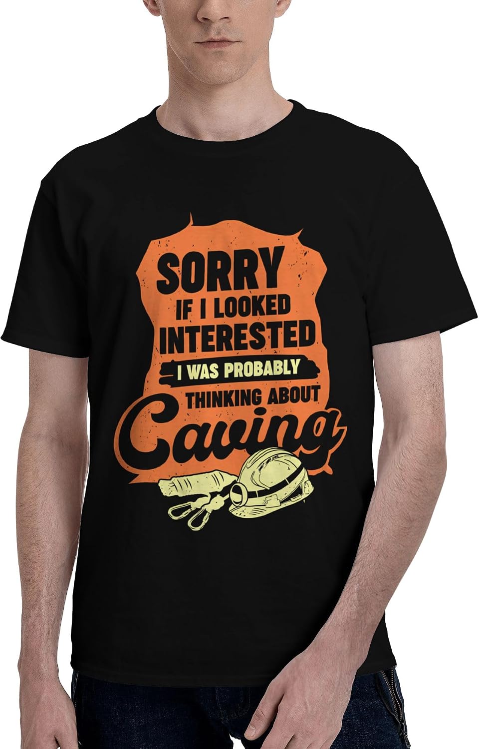 Men's T-Shirt,Caving Spelunking,Classic Crew Neck Soft Cotton Daily Tee - As Pictured