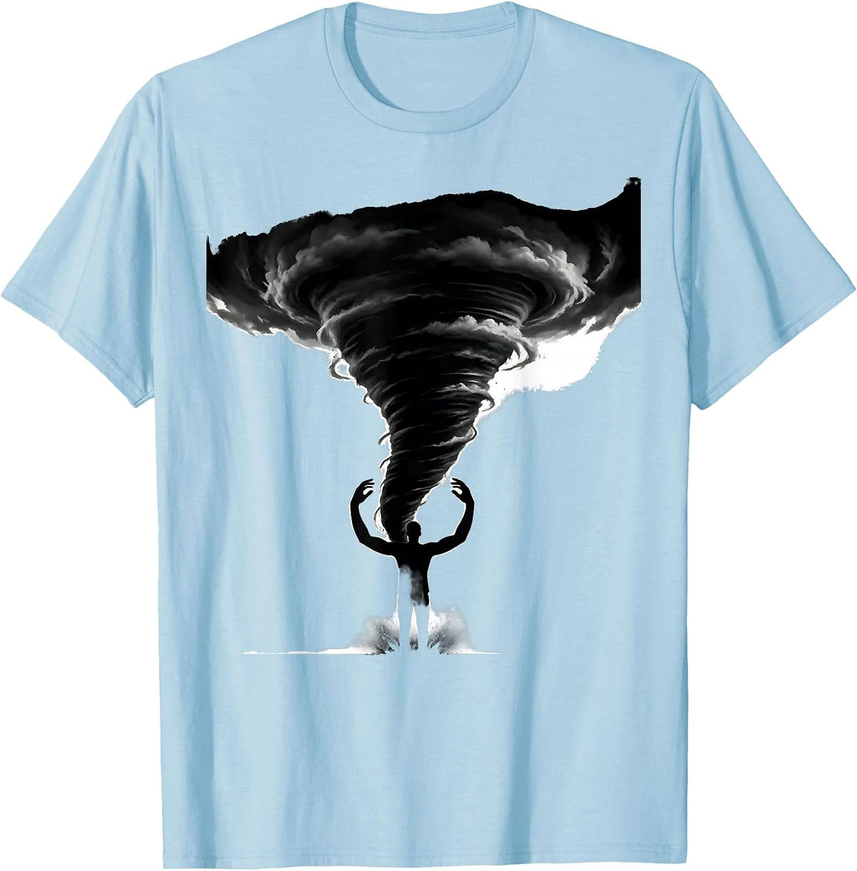 Men's Embrace Tornado Funnel Silhouette Storm Chaser Meteorology T-Shirt - Baby Blue