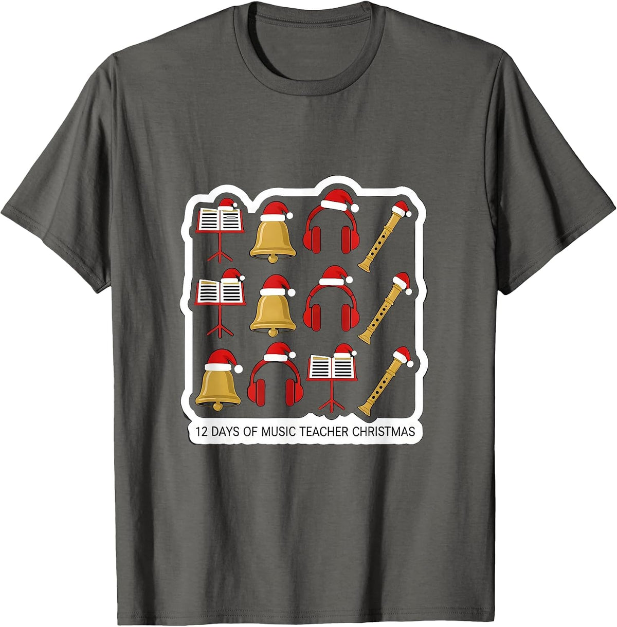 Men's 12 Days of Music Teacher Christmas Funny Gift for Educators T-Shirt - Asphalt Grey