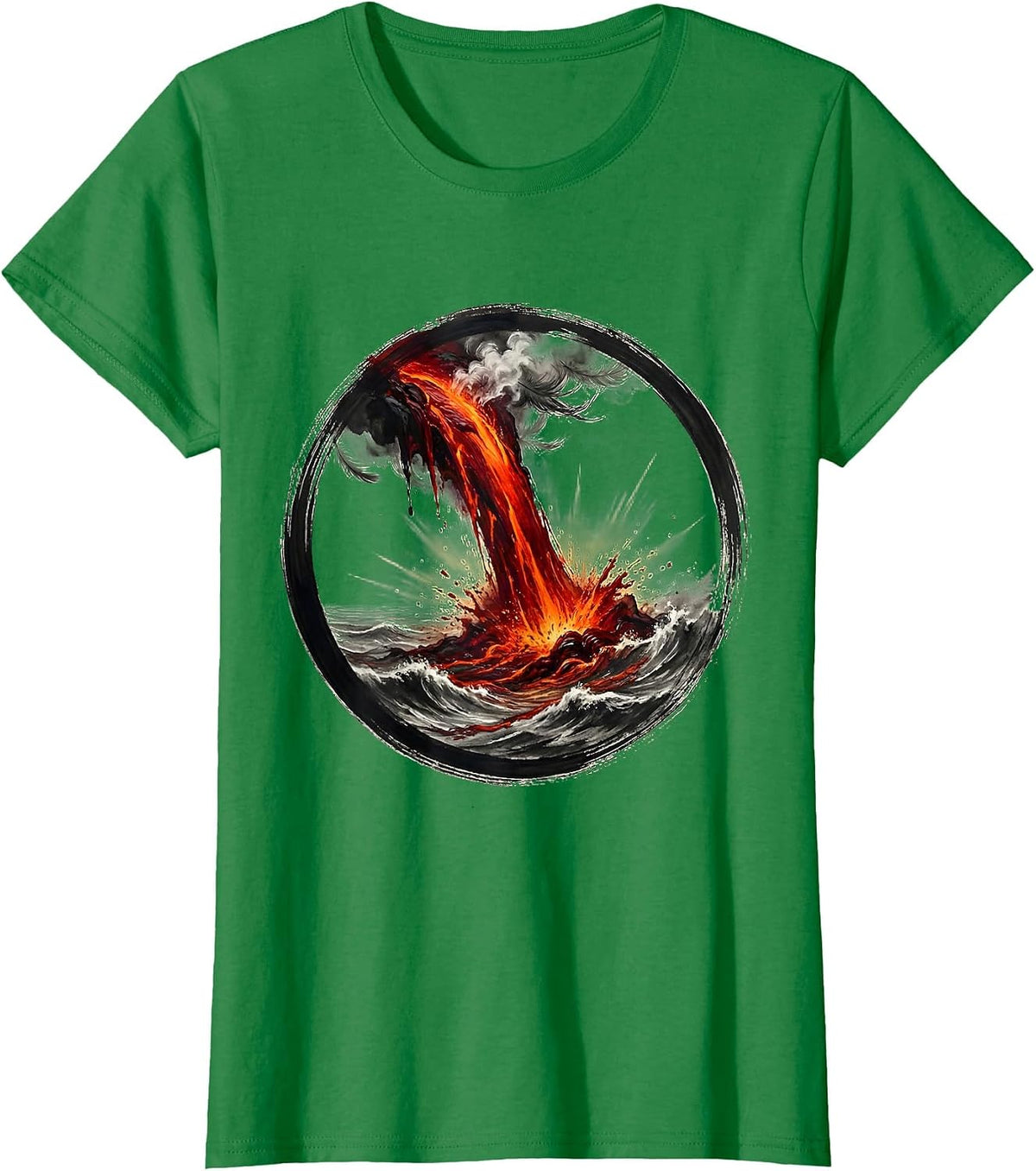 Hawaiian Lava Flow Ocean Shoreline Graphic T-Shirt - Kelly Green