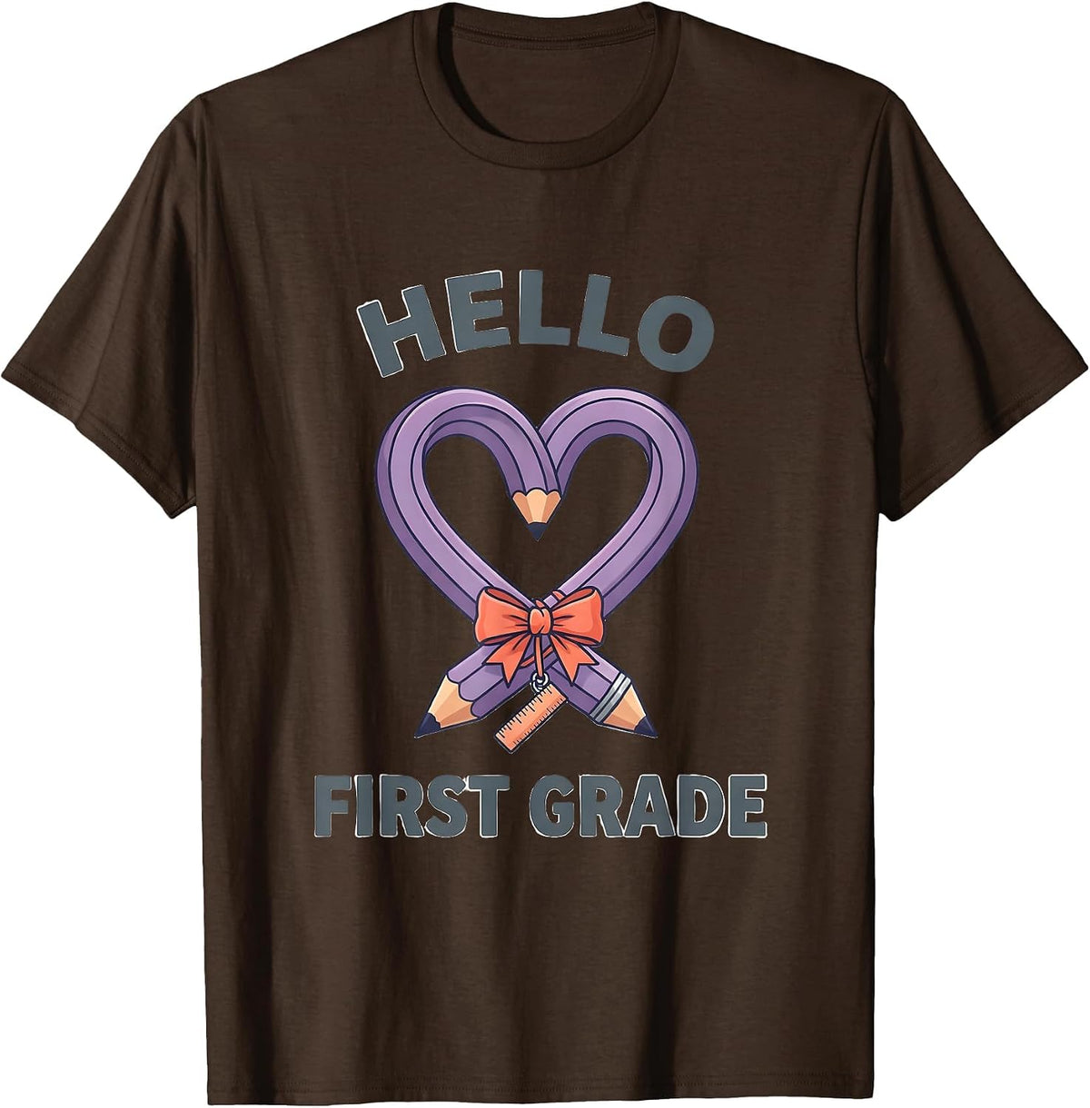 Hello First Grade Cute Coquette Back To School Pencil T-Shirt - Brown