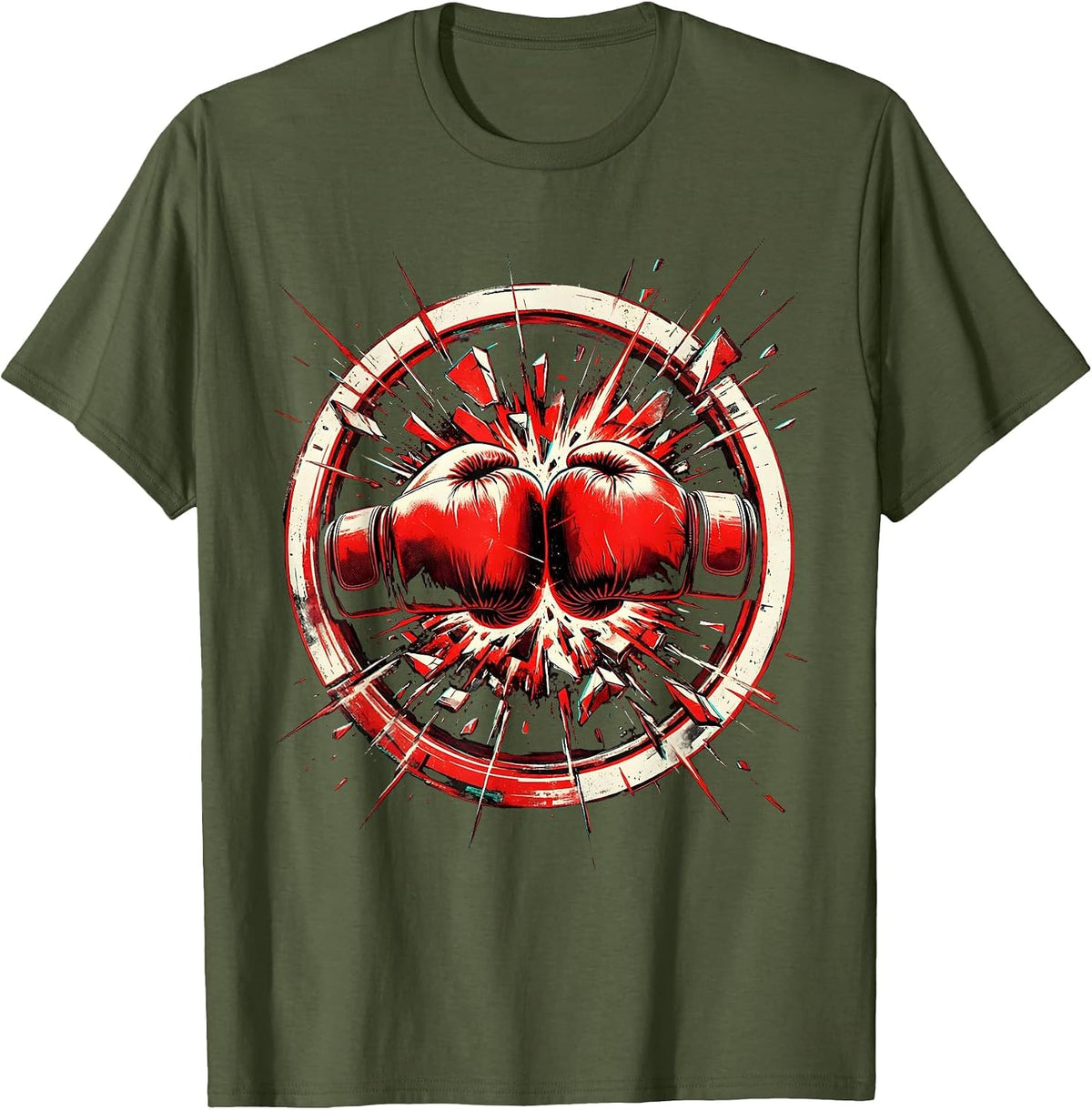 Boxing Gloves Clash Impact Graphic Tee T-Shirt - Olive Green