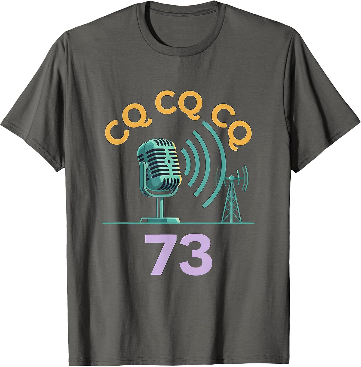 CQ CQ CQ · 73 Funny Ham Radio Operator Hobbyist Gift T-Shirt - Asphalt Grey