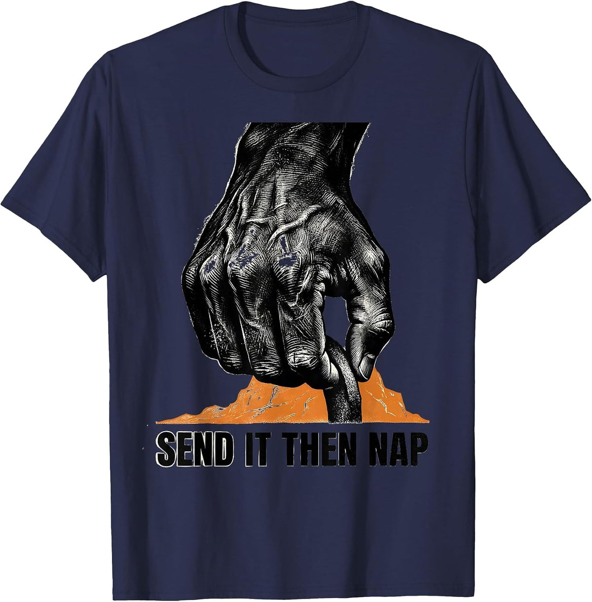 Send It Then Nap Funny Retro Rock Climbing Bouldering T-Shirt - Navy Blue