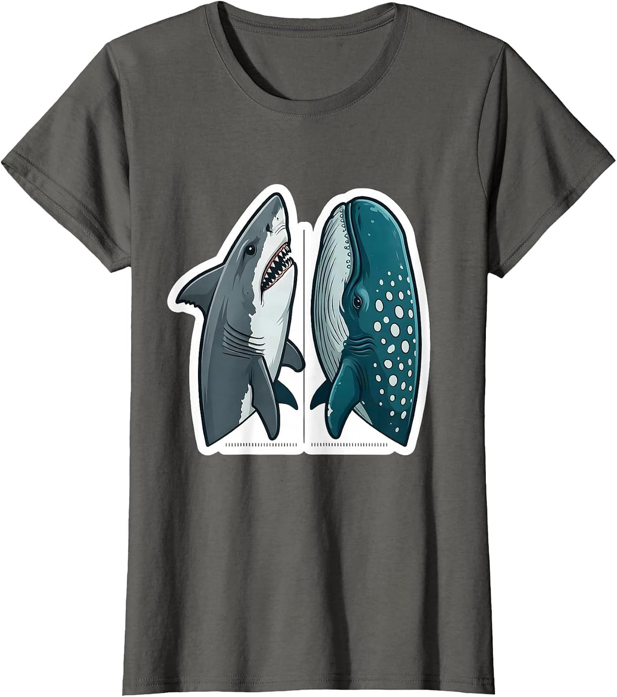 Women's Shark Head Pair Ocean Wildlife Marine Biology Humor T-Shirt - Asphalt Grey