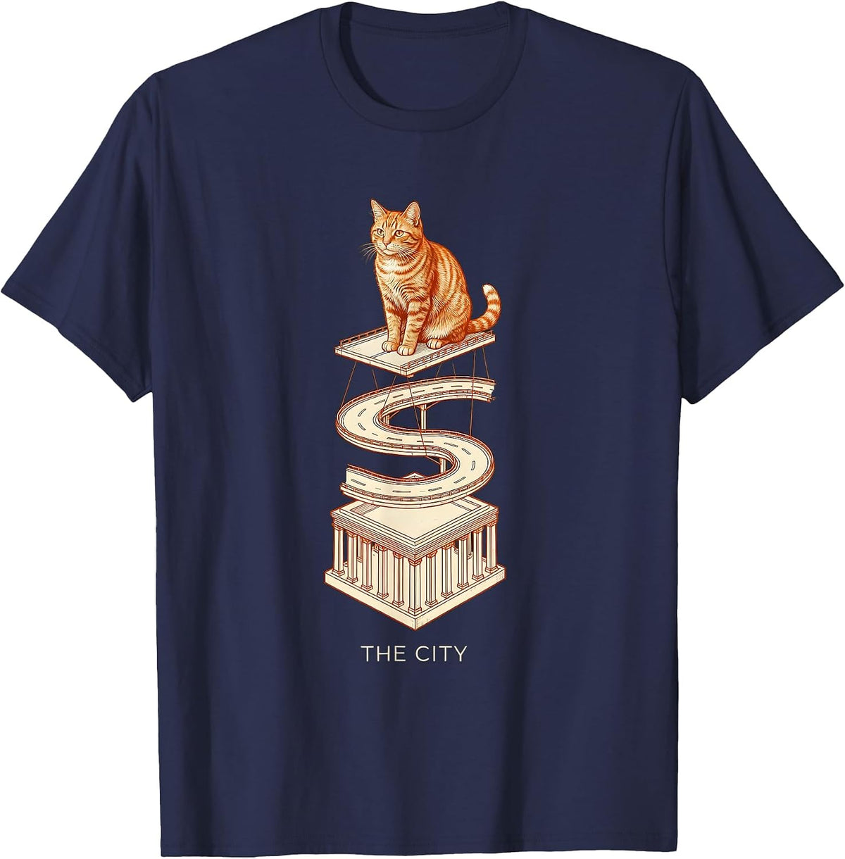 The City Exploded Technical Cat Golden Gate Bridge Souvenir T-Shirt - Navy Blue
