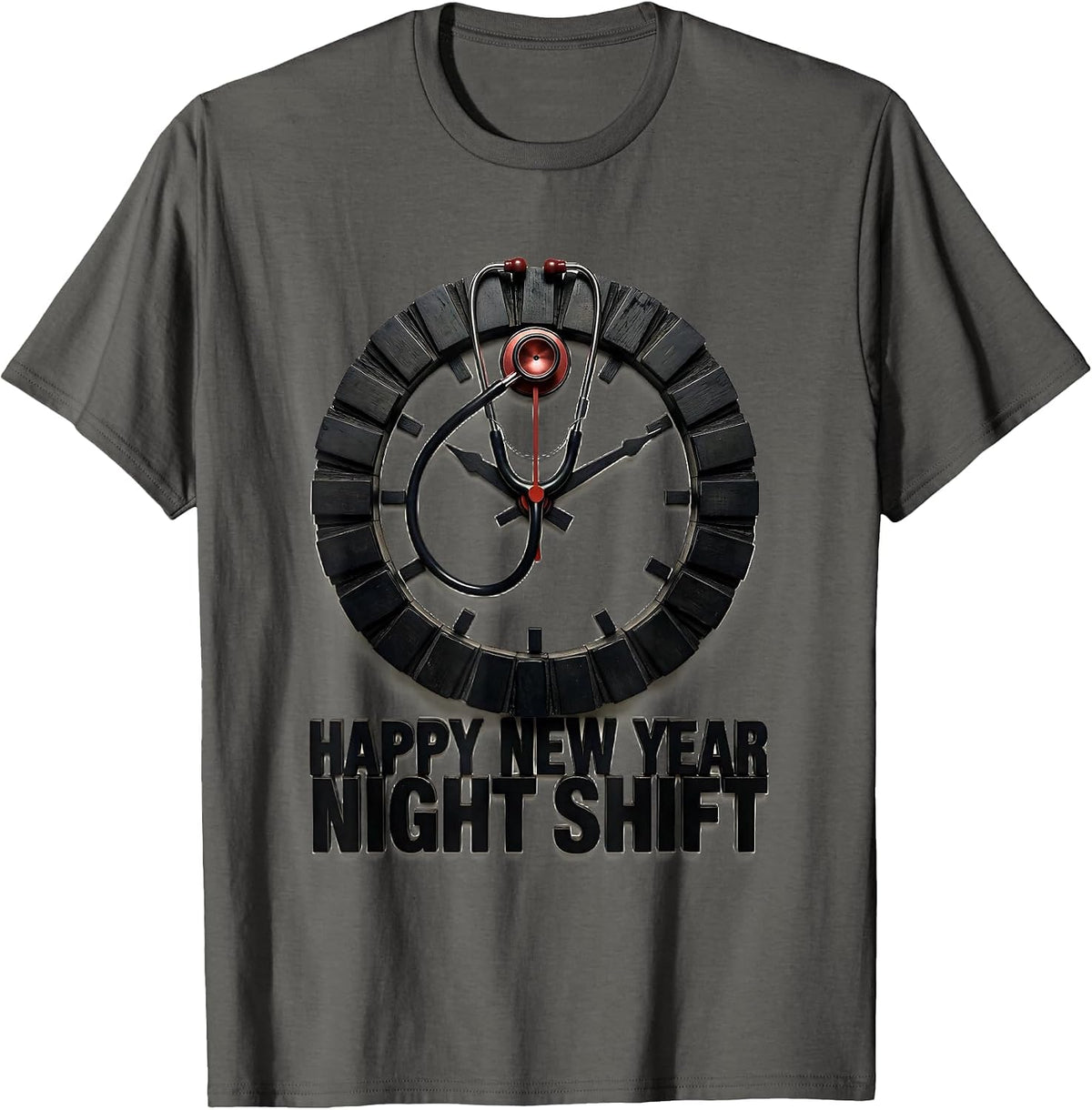 Happy New Year, Night Shift Funny Nurse Crew New Year Eve T-Shirt - Asphalt Grey