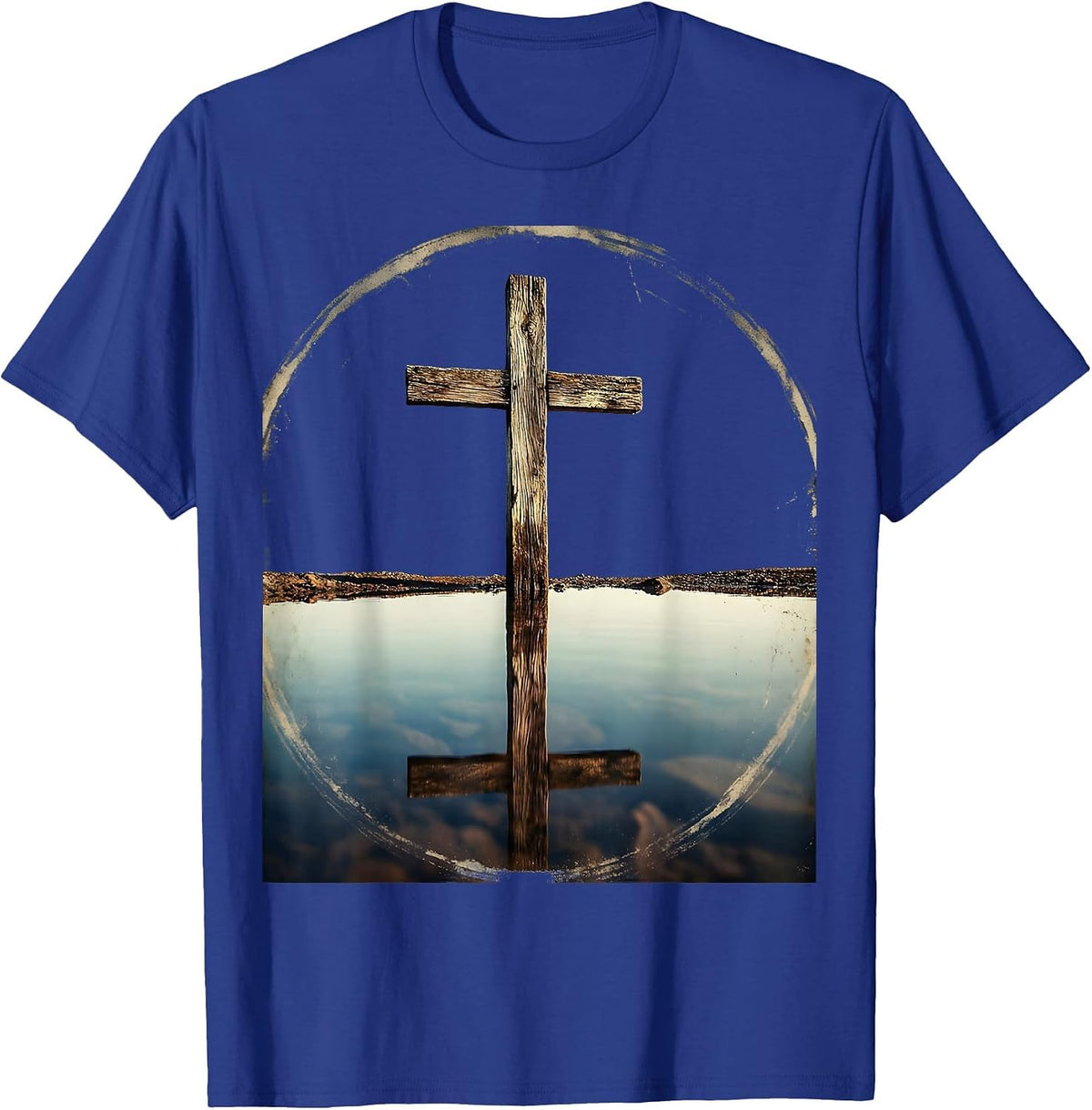 Lone Cross Reflection Christian Faith Design T-Shirt - Royal Blue