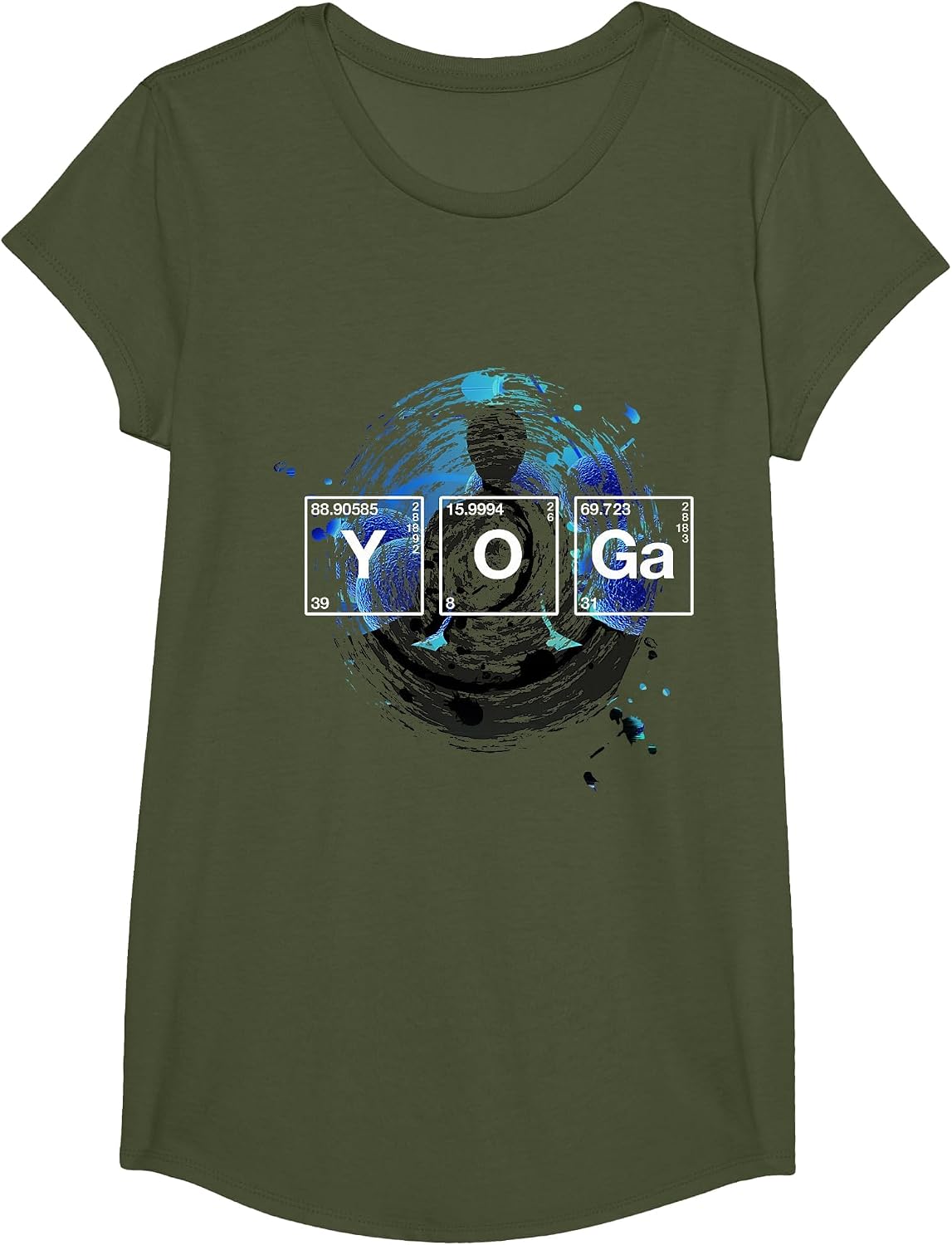 Yoga Chemistry Periodic Elements Table Fun T-Shirt - Girls Olive Green