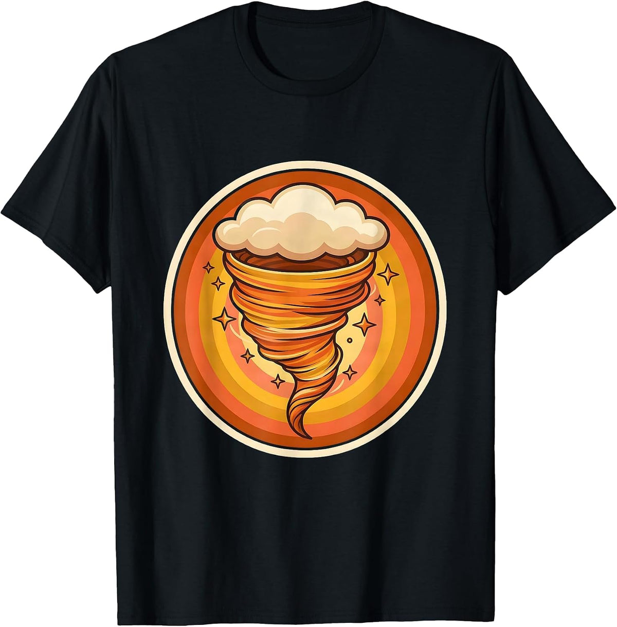 Men's Sealed Tornado Badge Retro 70s Storm Chaser Meteorology T-Shirt - Black