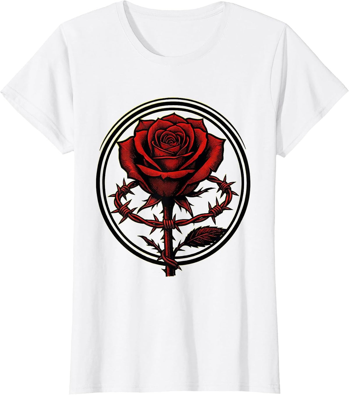 Barbed Wire Rose Punk Rock Graphic Design T-Shirt - White