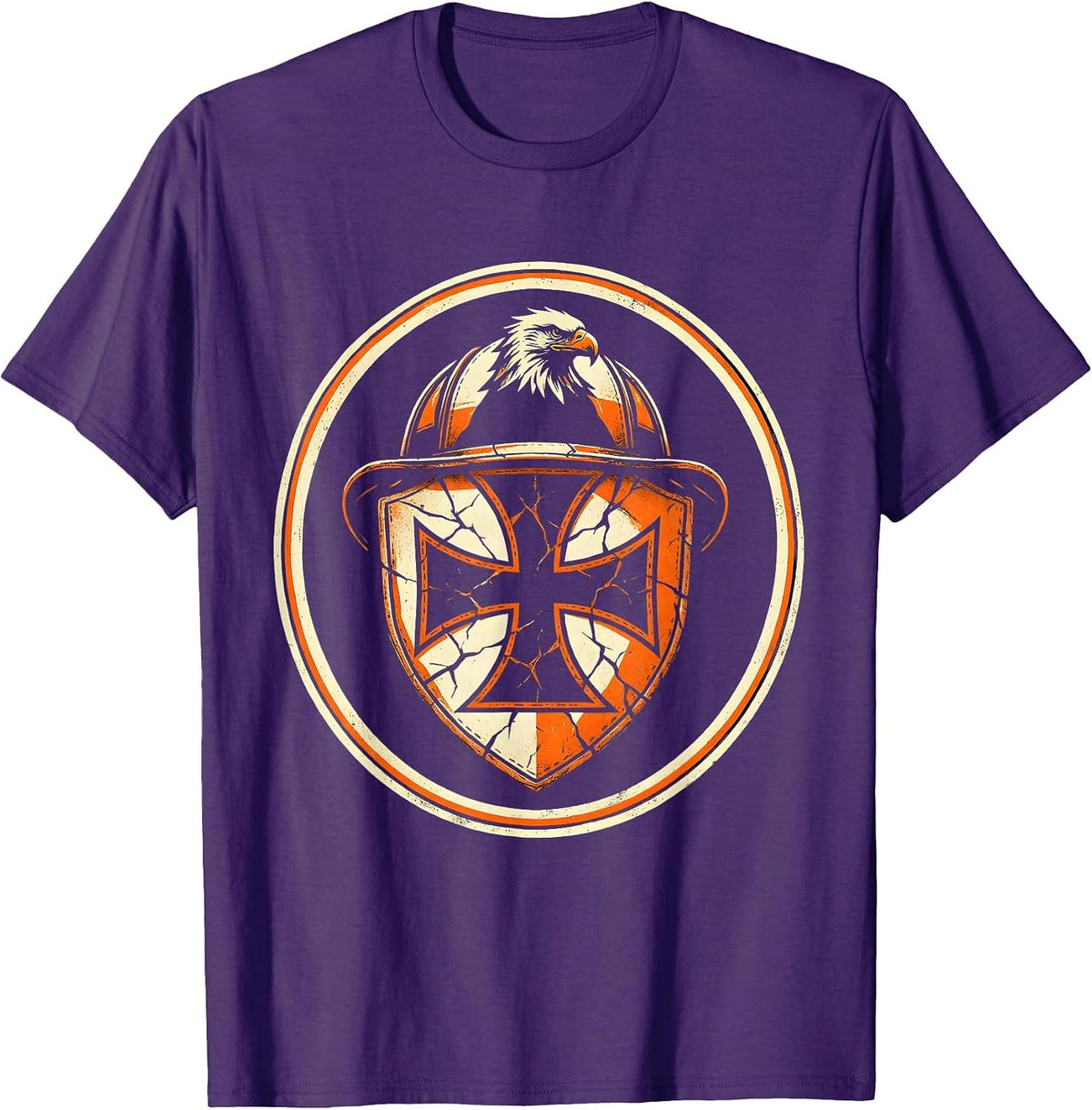 Firefighter Leather Helmet Badge Close-Up Graphic T-Shirt - Purple