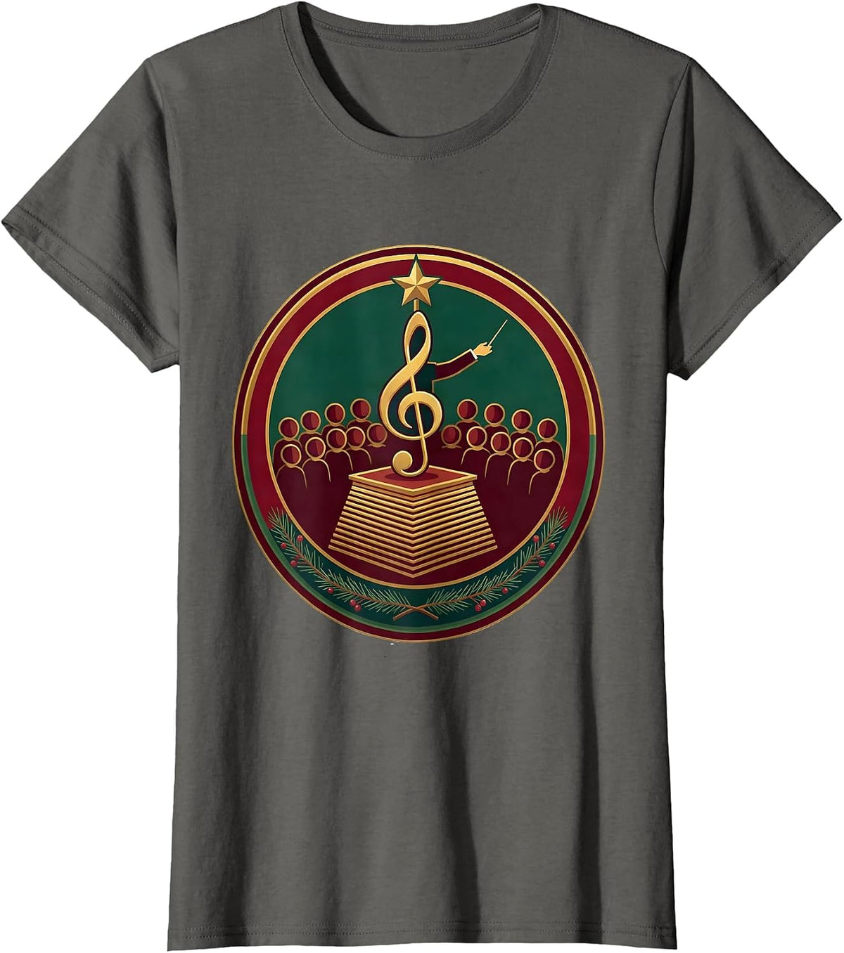 Women's Christmas Treble Clef Music Teacher Podium Badge T-Shirt - Asphalt Grey