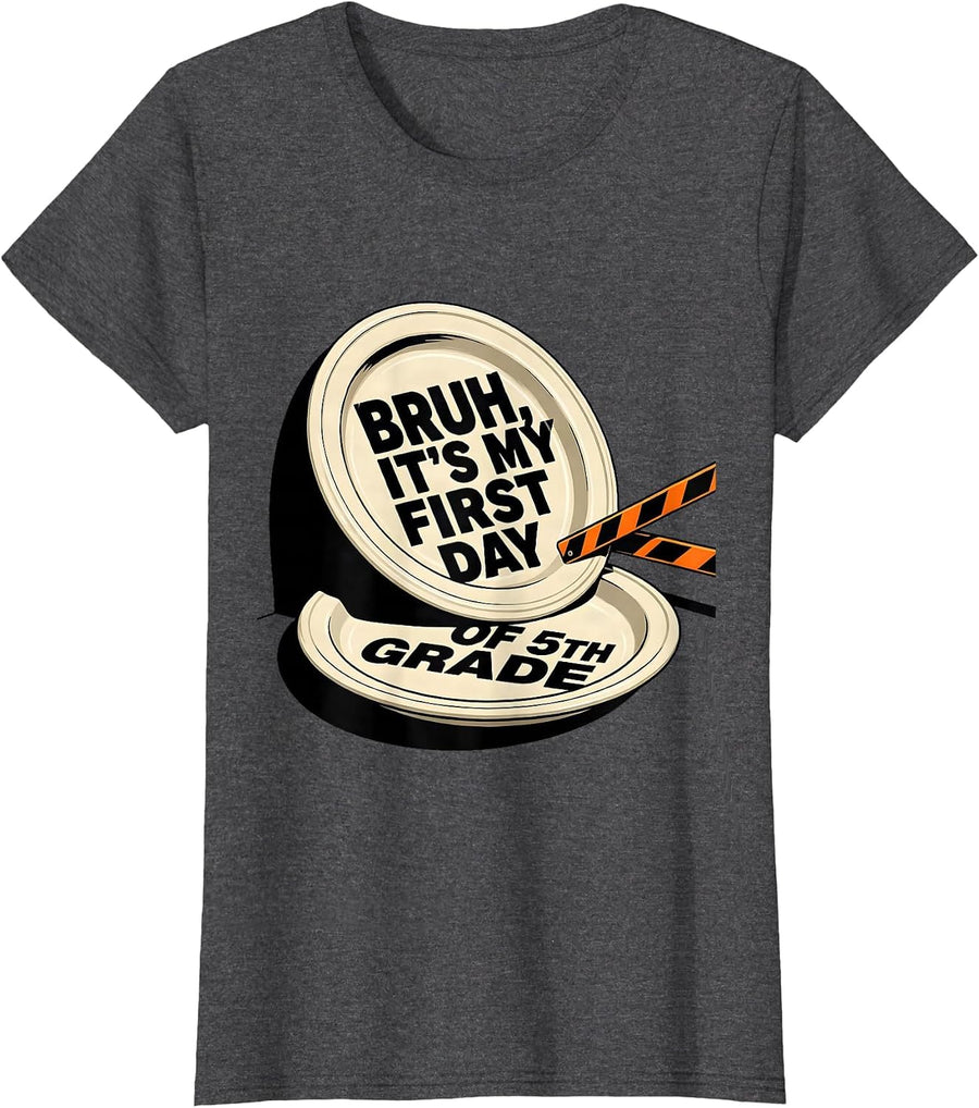 Women's Bruh It's My First Day Of 5th Grade Funny Back To School Boy T-Shirt - Dark Heather Grey
