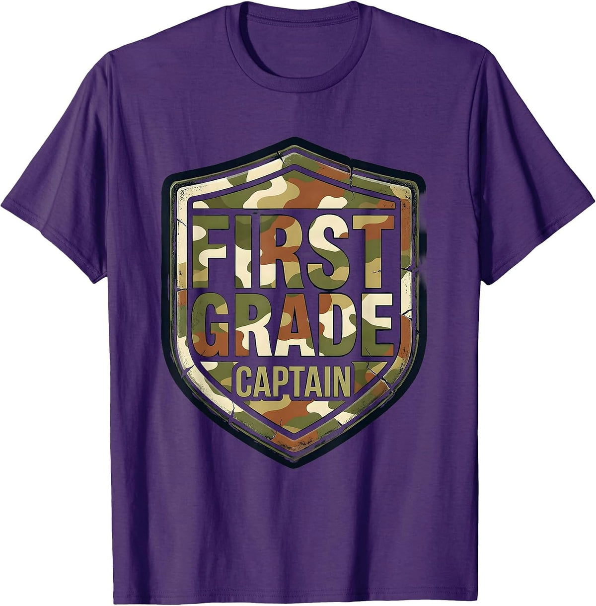 First Grade Captain Distressed Camo Back To School Boys T-Shirt - Purple