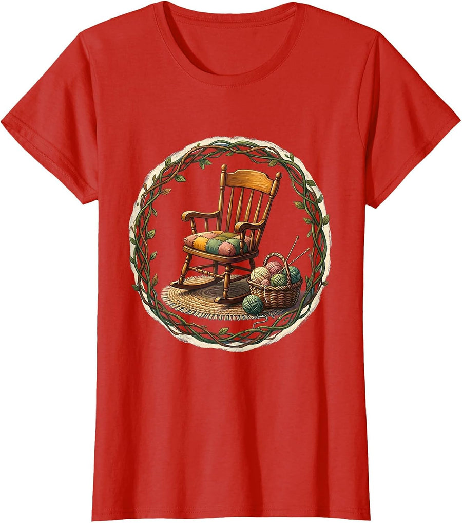 Women's Rocking Chair Knitting Basket Nana Graphic Design T-Shirt - Red
