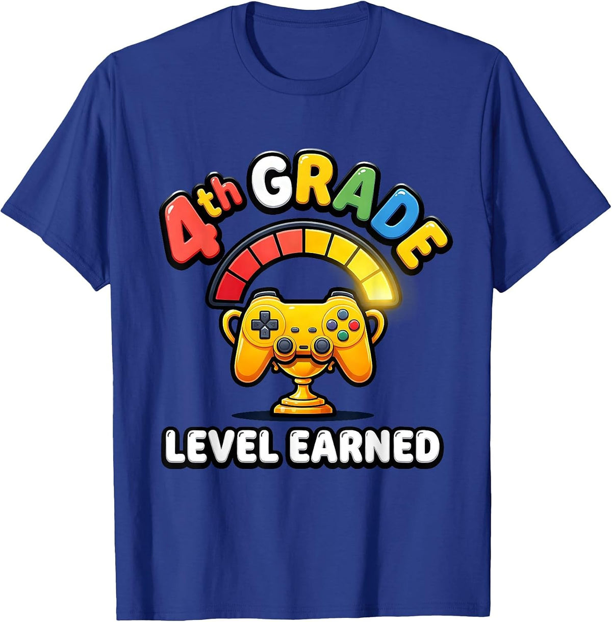 Men's 4th Grade Level Earned Back To School Gamer First Day Grade T-Shirt - Royal Blue