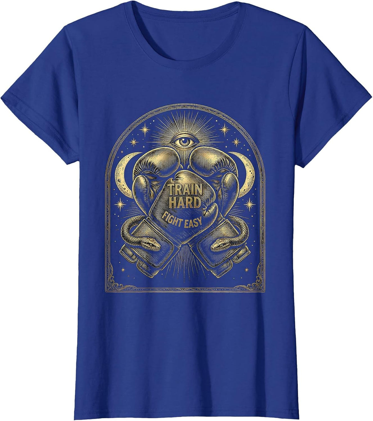 Women's Train Hard Fight Easy Boxing Graphic Design T-Shirt - Royal Blue