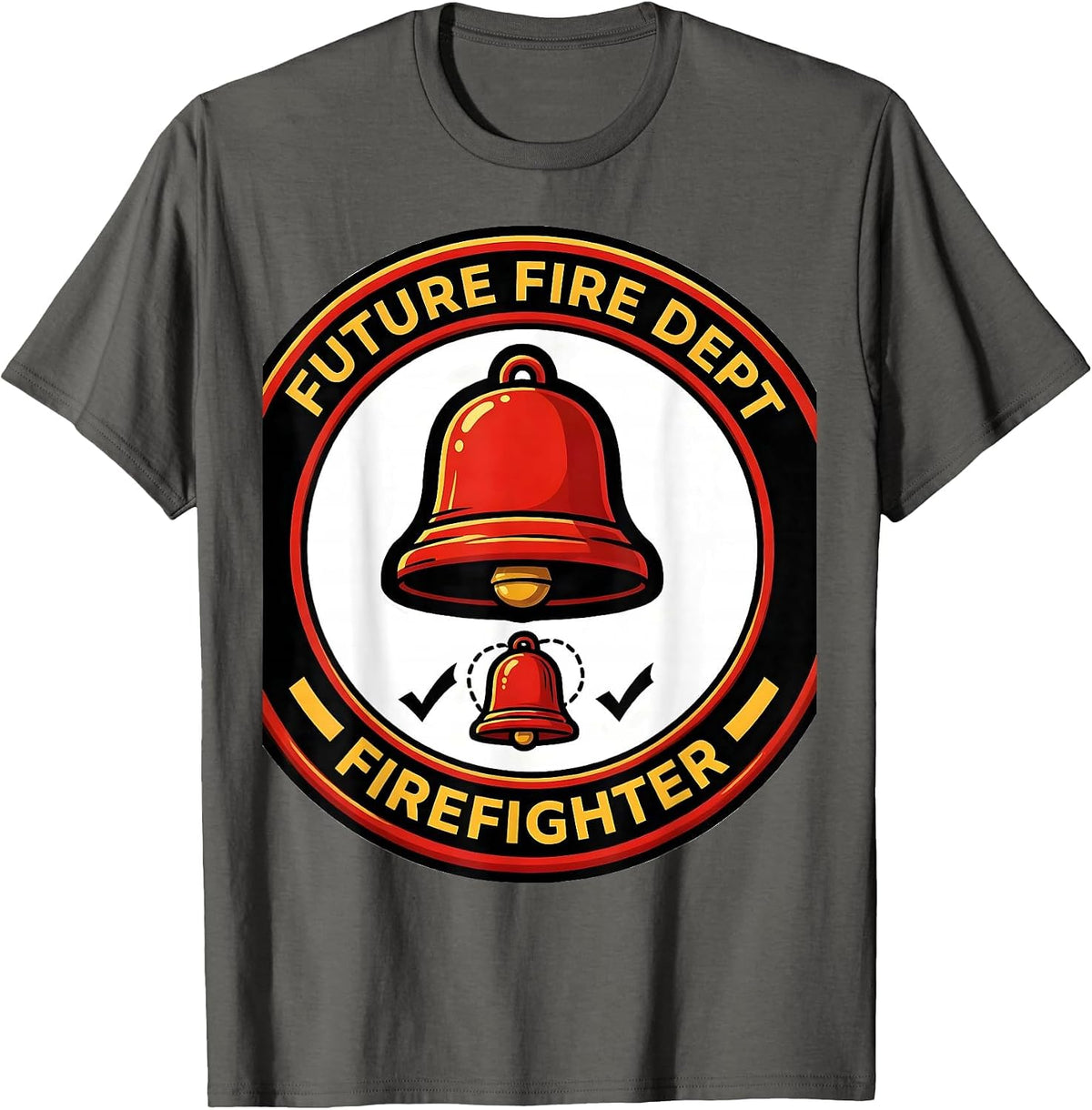Future Fire Dept Firefighter Cartoon Badge Firefighter Pride T-Shirt - Asphalt Grey