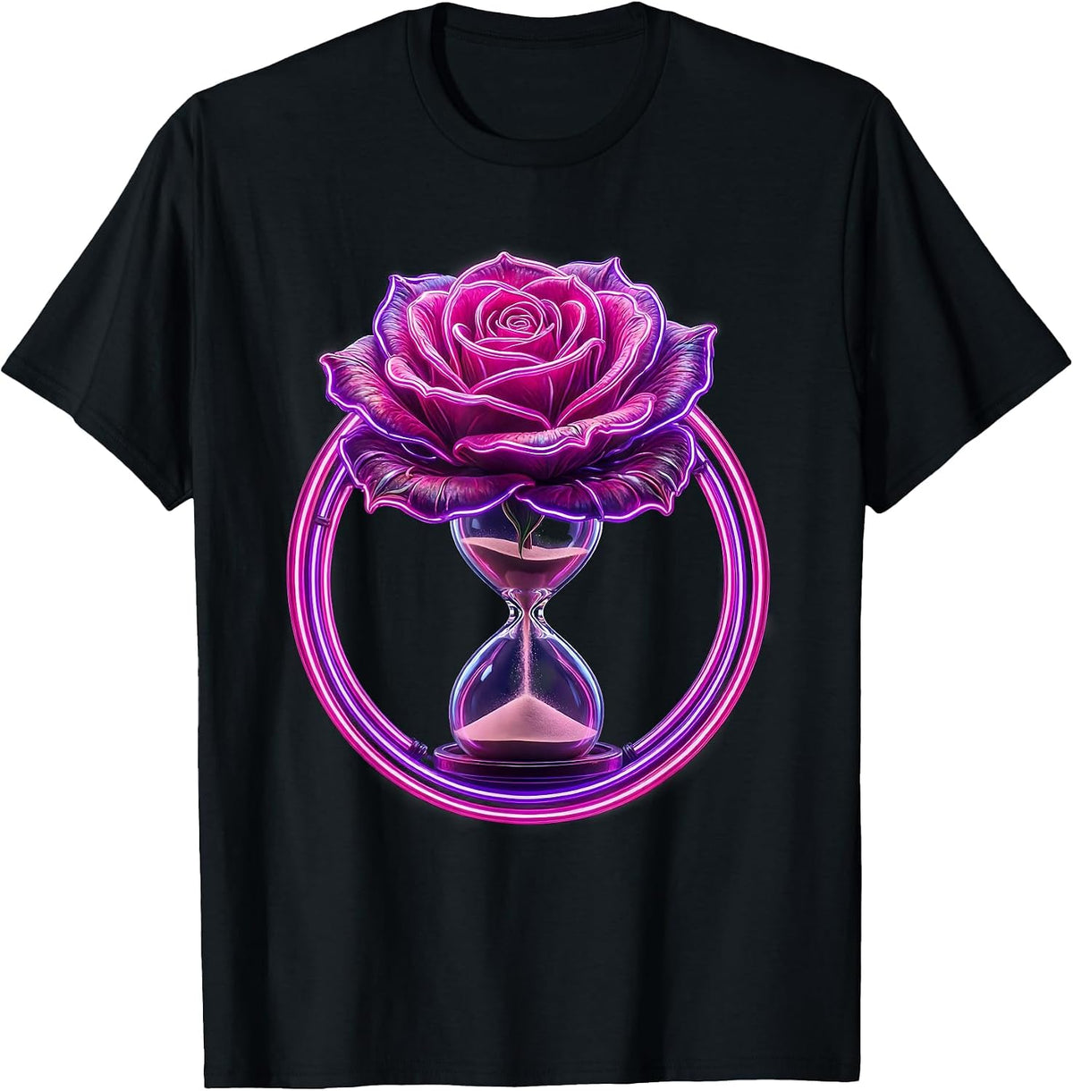 Men's 21st Birthday Blooming Rose Hourglass Design T-Shirt - Black