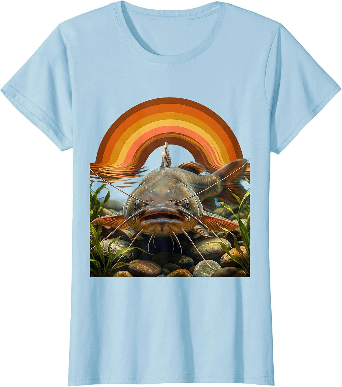 Women's Catfish Long Whiskers Riverbed Fishing Graphic T-Shirt - Baby Blue