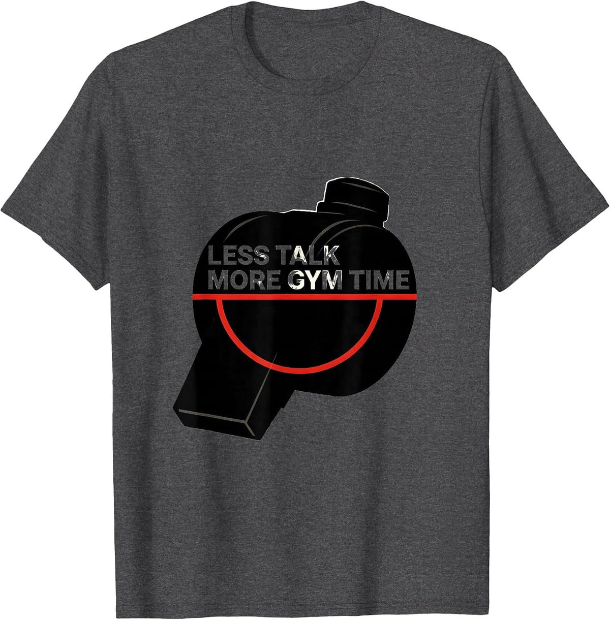 Less Talk More Gym Time Swiss International PE Teacher Back T-Shirt - Dark Heather Grey