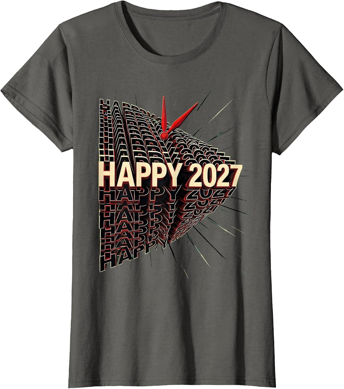 Women's Happy 2027 Futurist Dynamism Party Countdown Novelty T-Shirt - Asphalt Grey