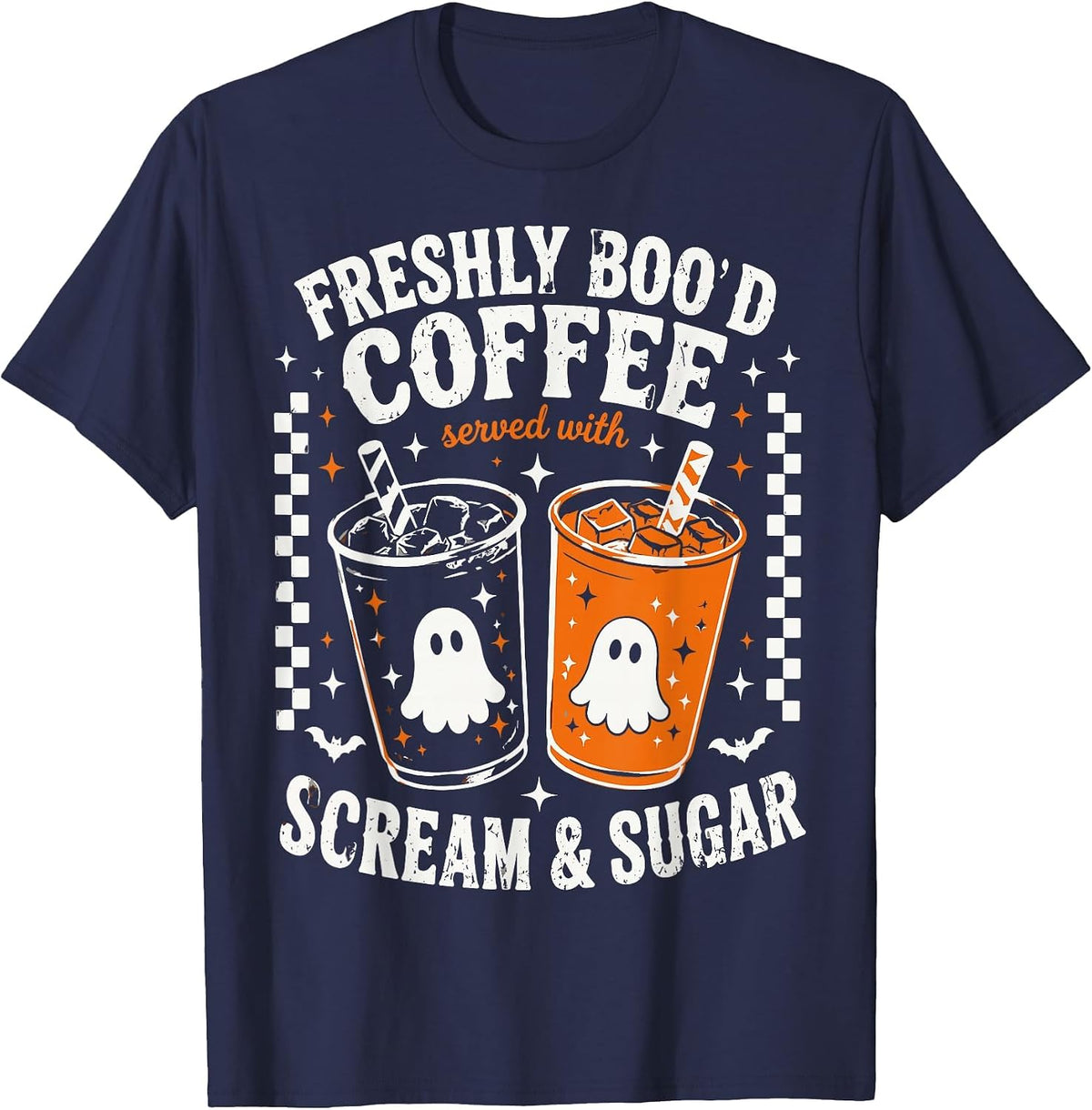 Halloween Freshly Boo'd Coffee Lover Vintage Halloween T-Shirt - Navy Blue