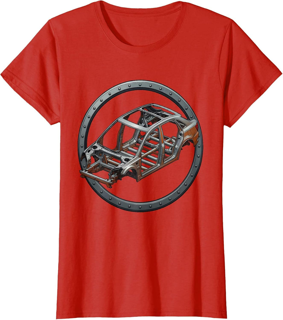 Car Skeleton Bare Frame Blueprint Graphic T-Shirt - Red