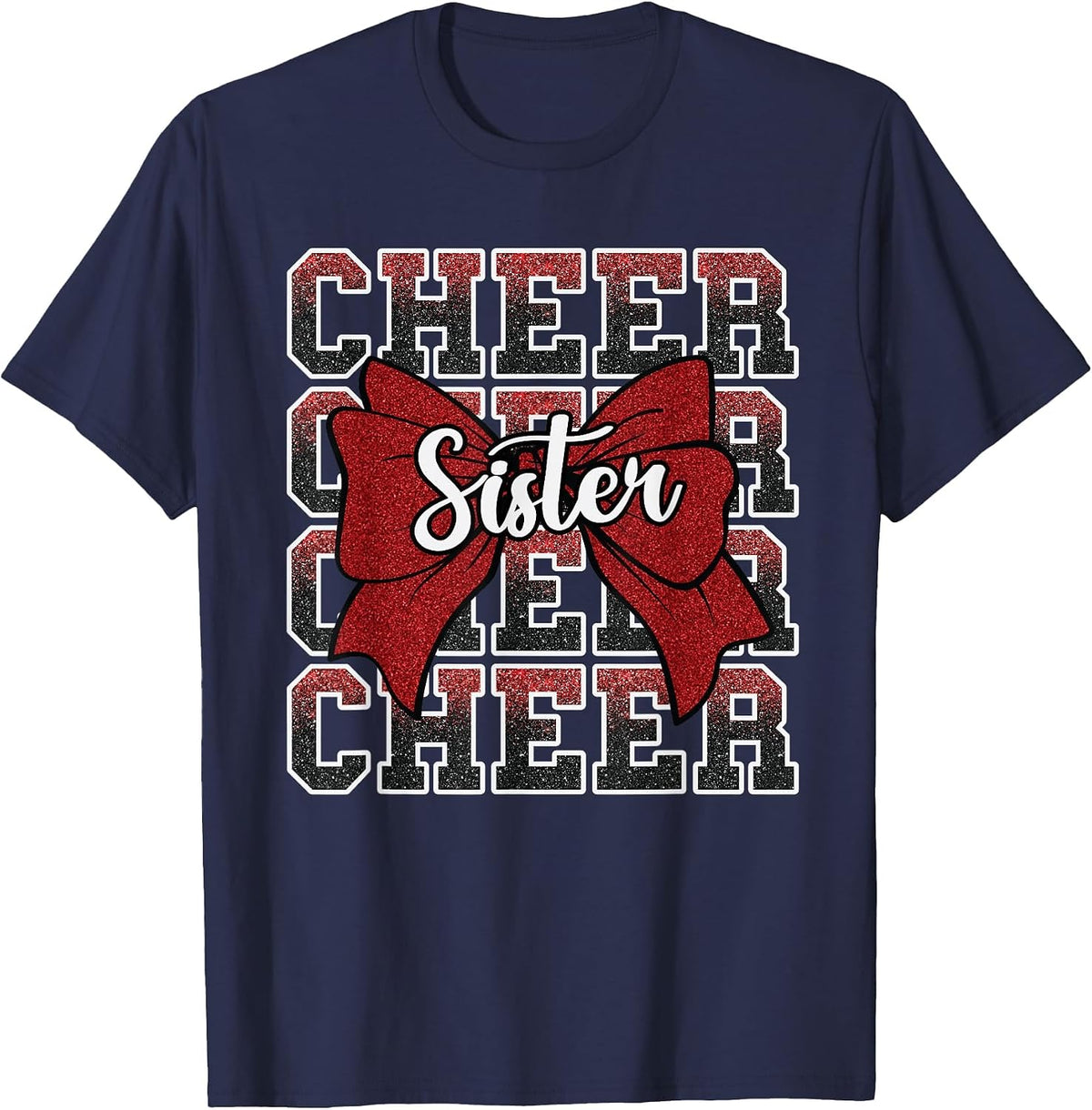 Coquette Cheer Sister Bow Sport Cheerleader Cheerleading Red T-Shirt - Navy Blue