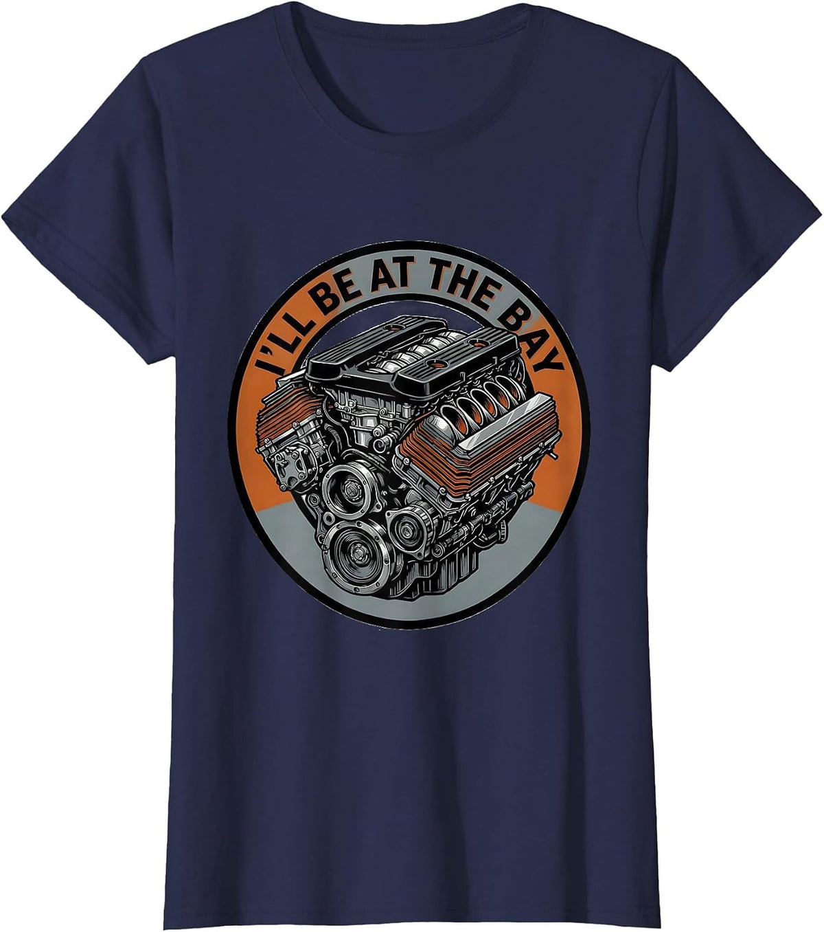 Women's I'll Be At The Bay Vintage Garage Mechanic Engine Block T-Shirt - Navy Blue