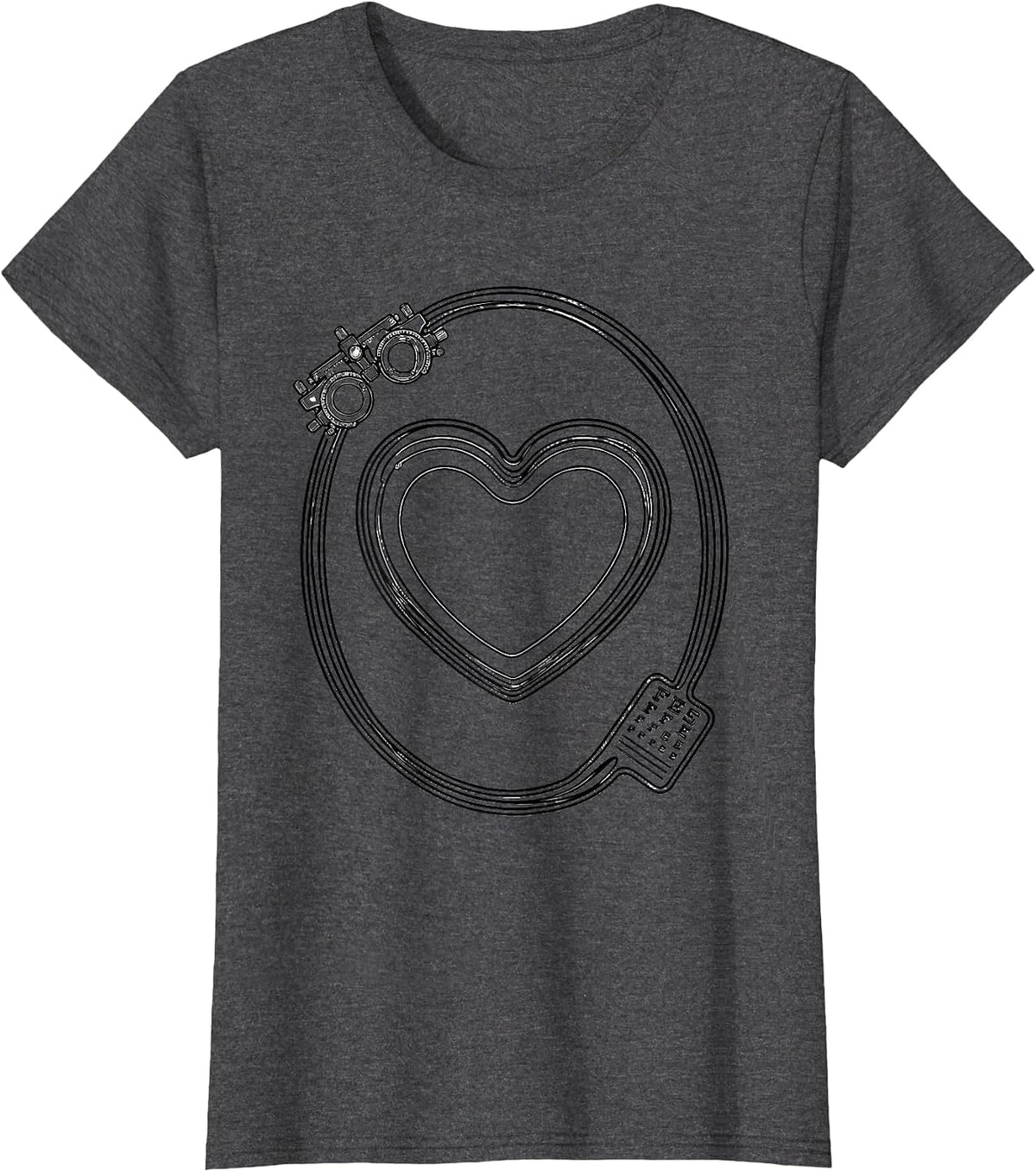Women's Heart Spectacle Lens Line Art Optometrist Valentine's Day T-Shirt - Dark Heather Grey