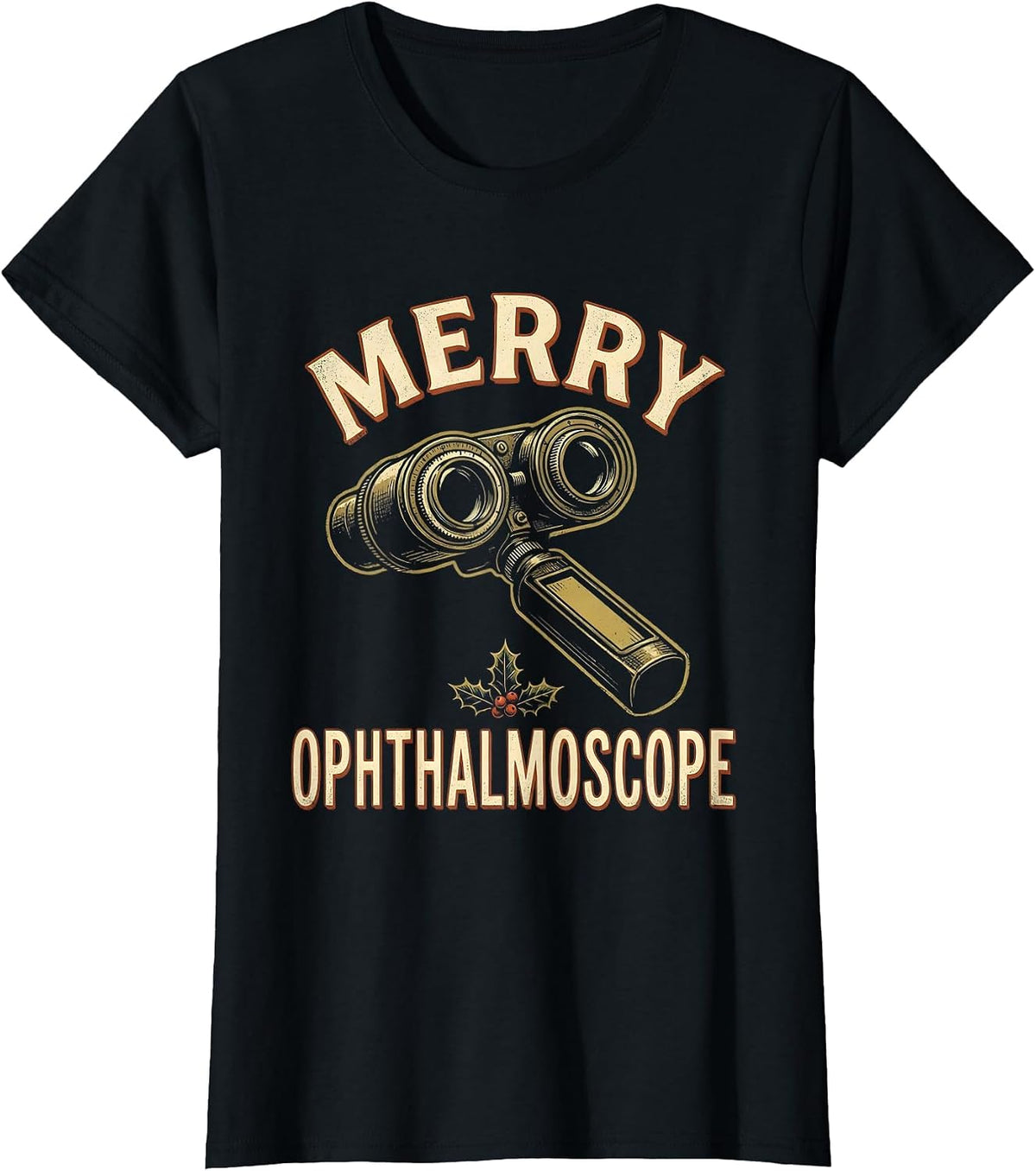 Women's Merry Ophthalmoscope Vintage Optometrist Eye Doctor Holiday T-Shirt - Black