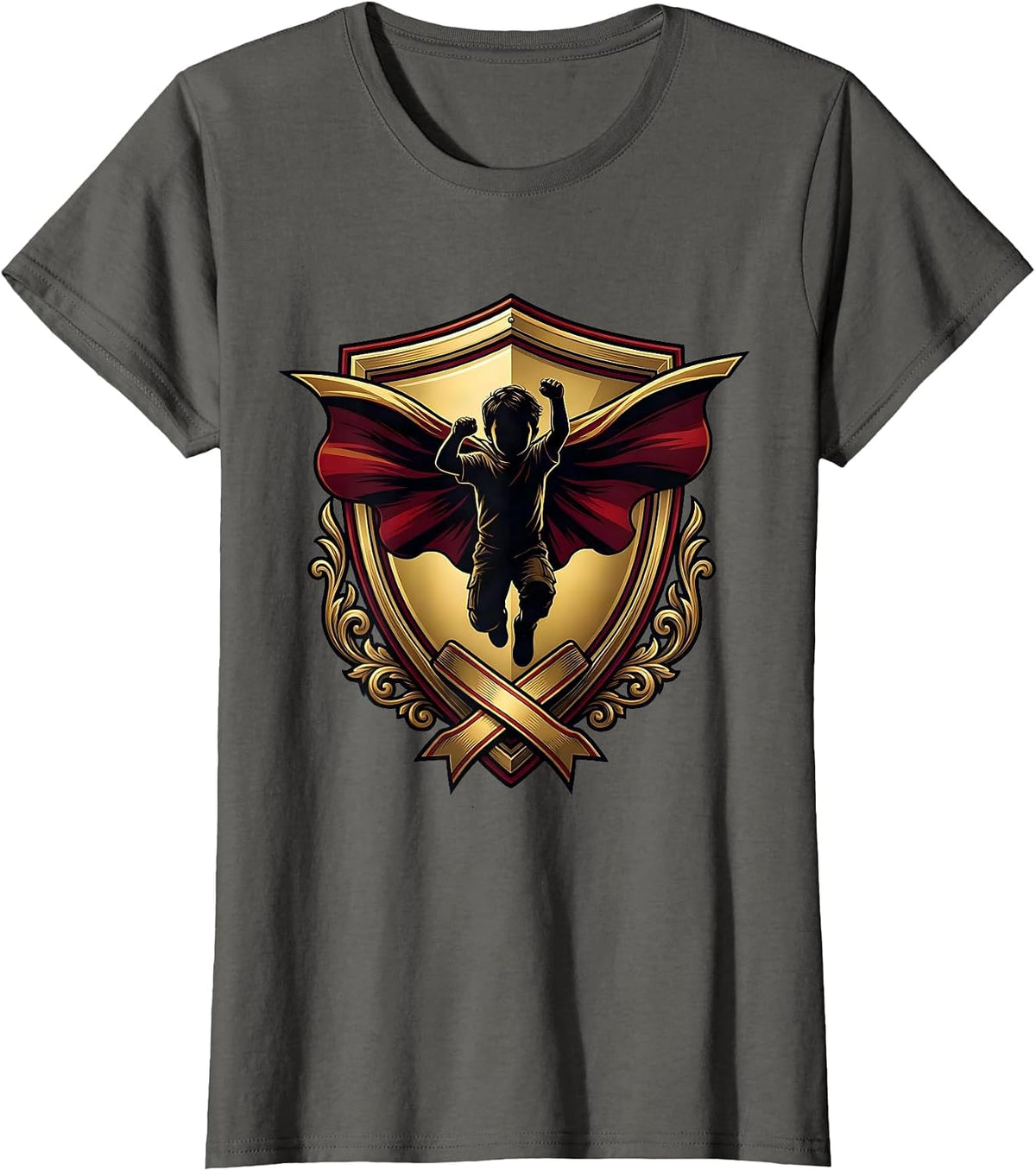 Women's Down Syndrome Awareness Superhero Child Cape T-Shirt - Asphalt Grey