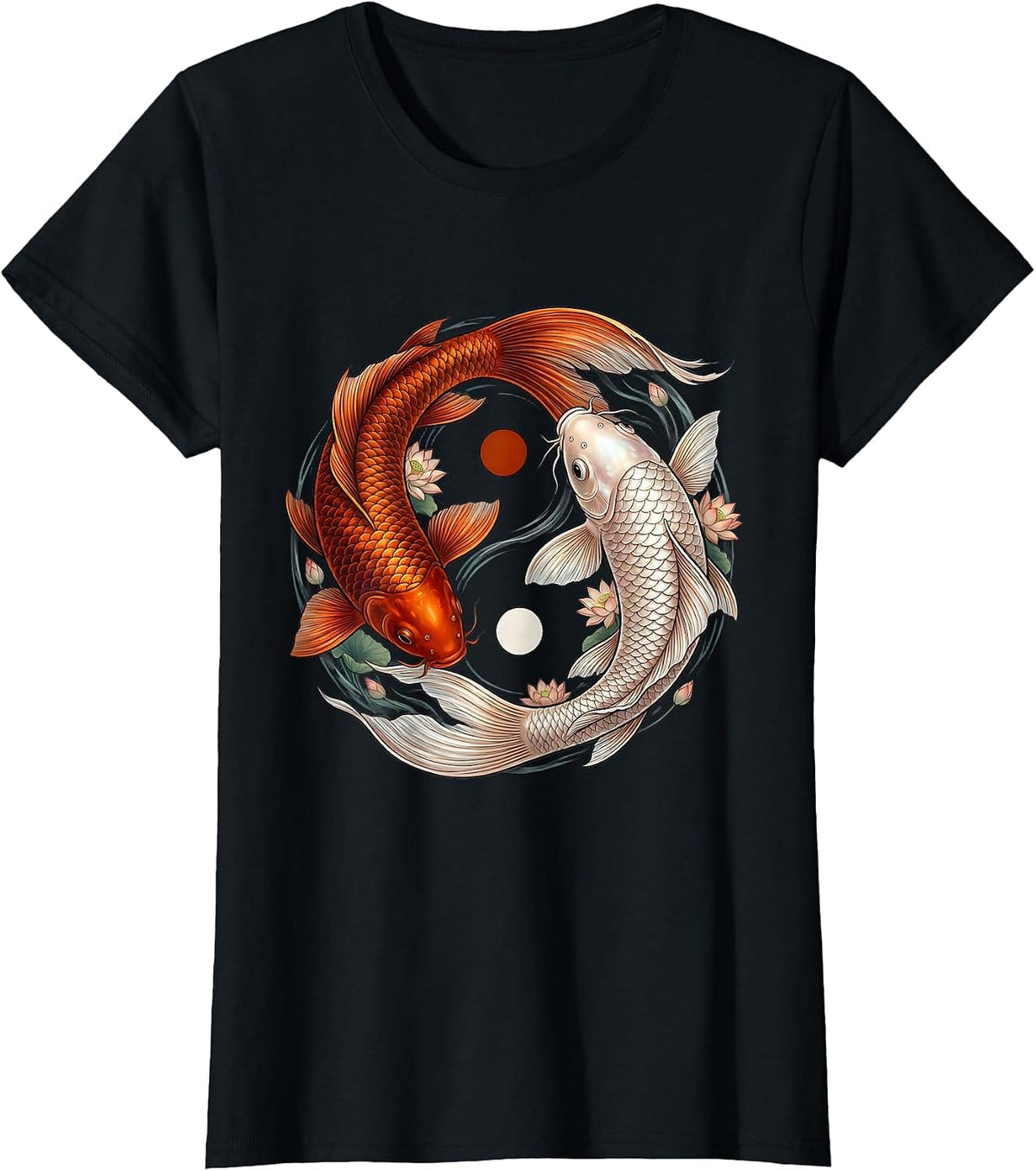 Koi Fish Yin Yang Balance Peace Graphic T-Shirt - Black