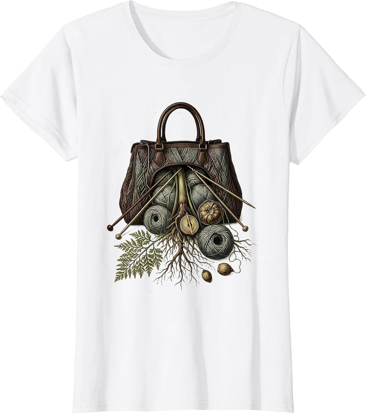 Women's Grandma Knitting Handbag Overflowing Yarn Gift T-Shirt - White