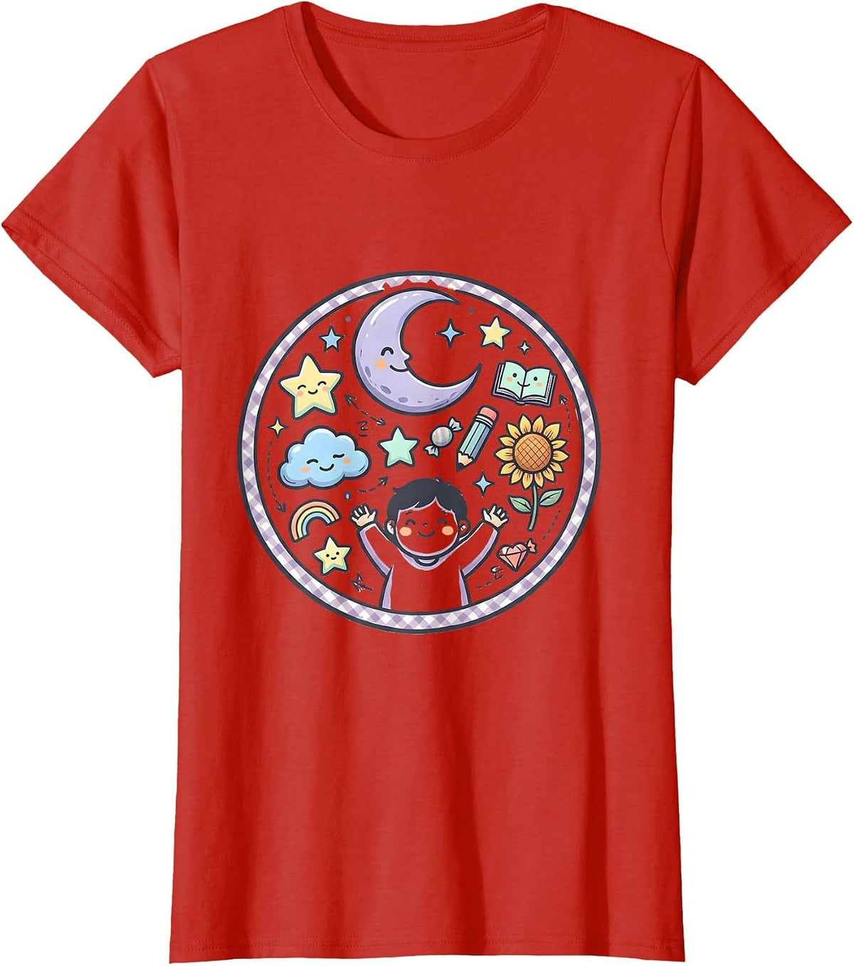 Down Syndrome Awareness Child Stargazing Design T-Shirt - Red