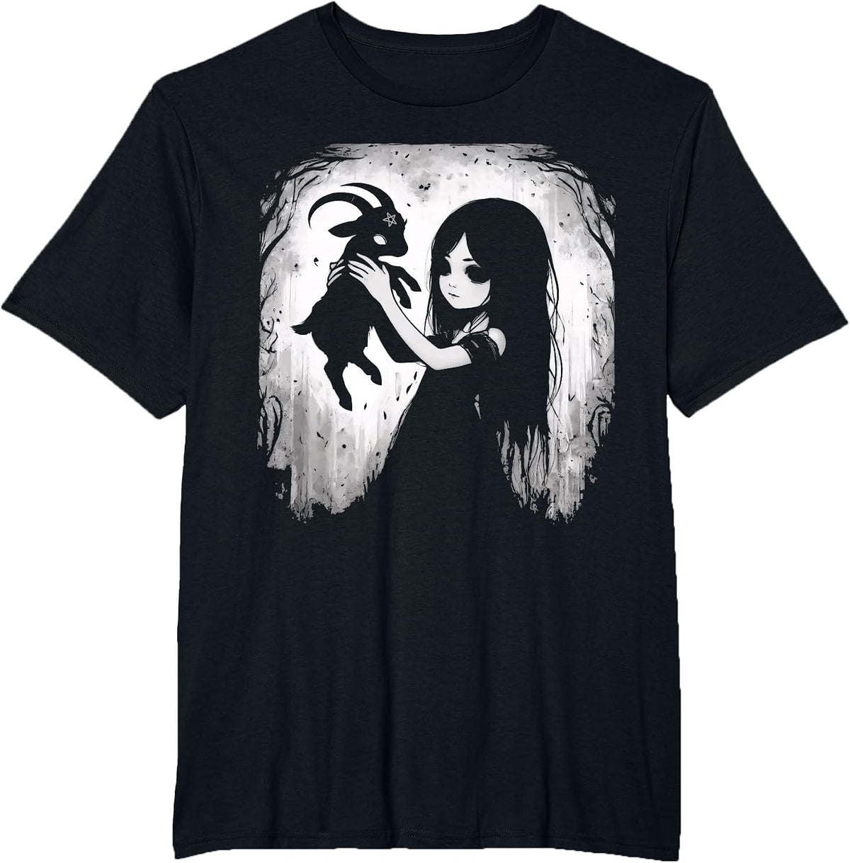 Black Goat Demon Baphomet Goth Dark Alt Aesthetic T-Shirt - Black