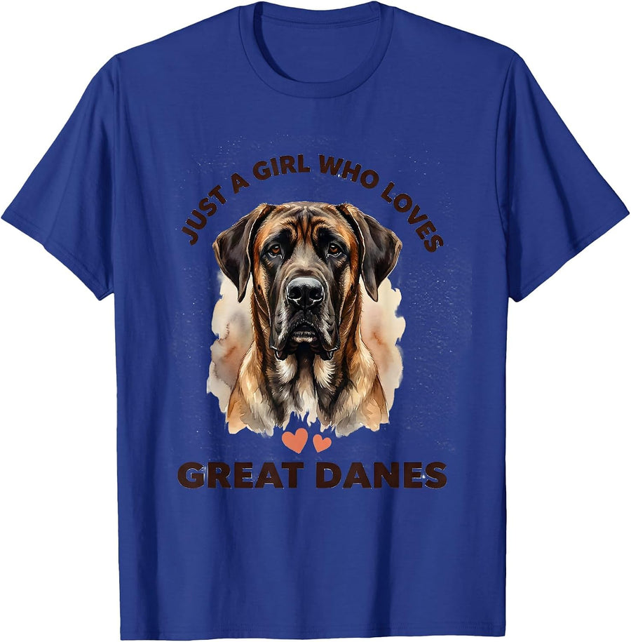 Just A Girl Who Loves Great Danes Watercolor Dog Lover Gift T-Shirt - Royal Blue