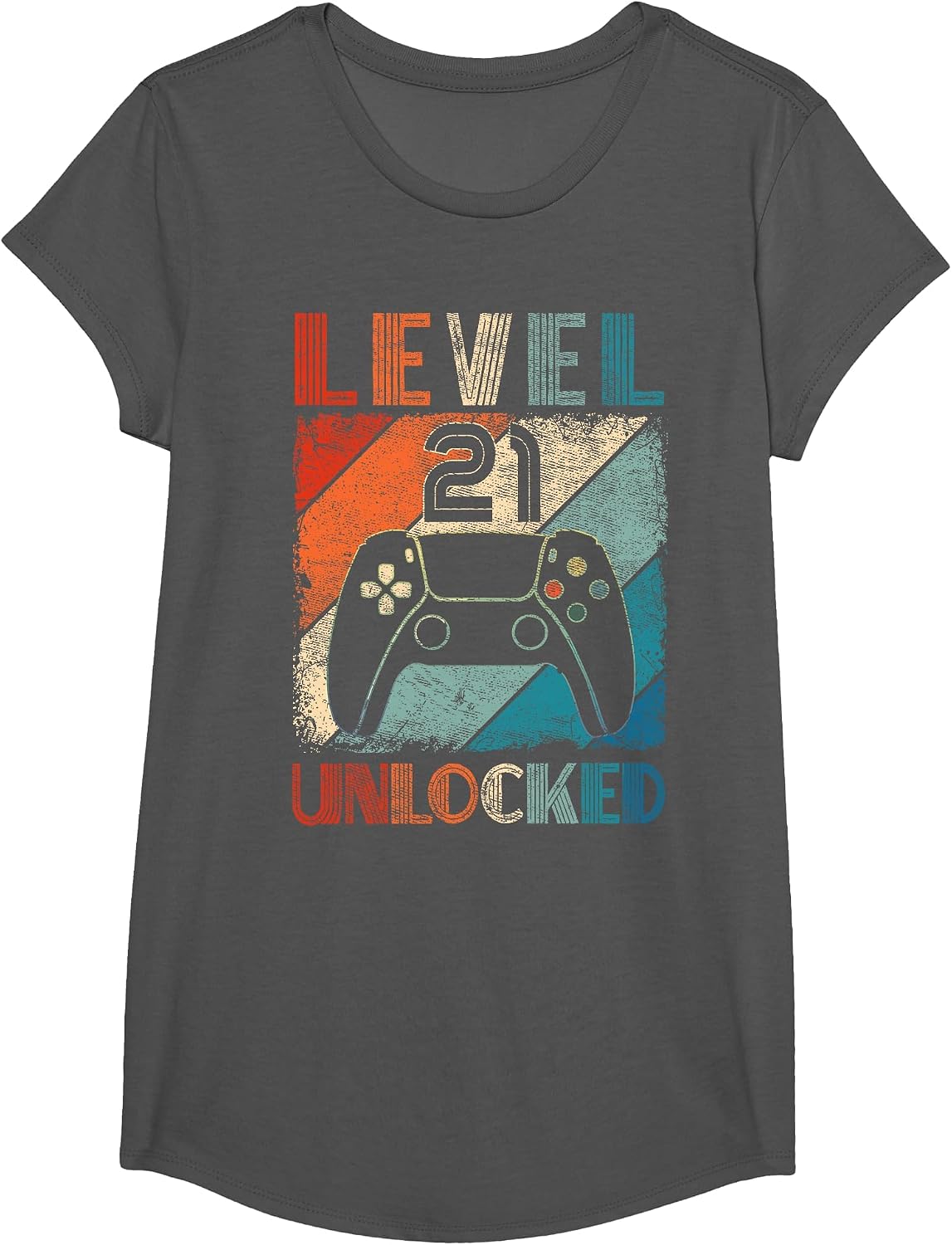 Vintage Level 21 Unlocked Video Gamer 21st Birthday T-Shirt - Girls Asphalt Grey