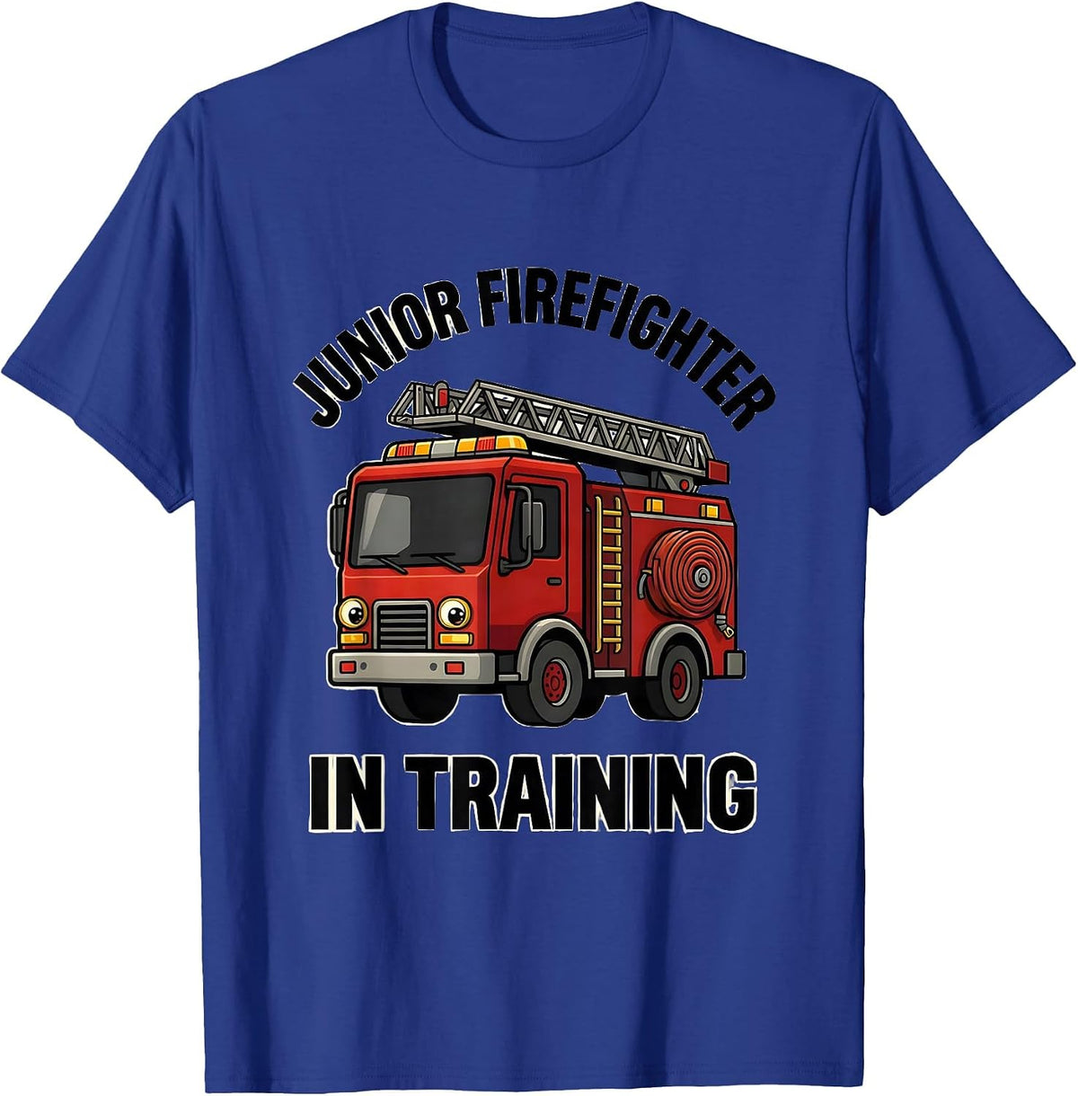 Men's Junior Firefighter In Training Bold Cartoon Fire Truck Kids T-Shirt - Royal Blue