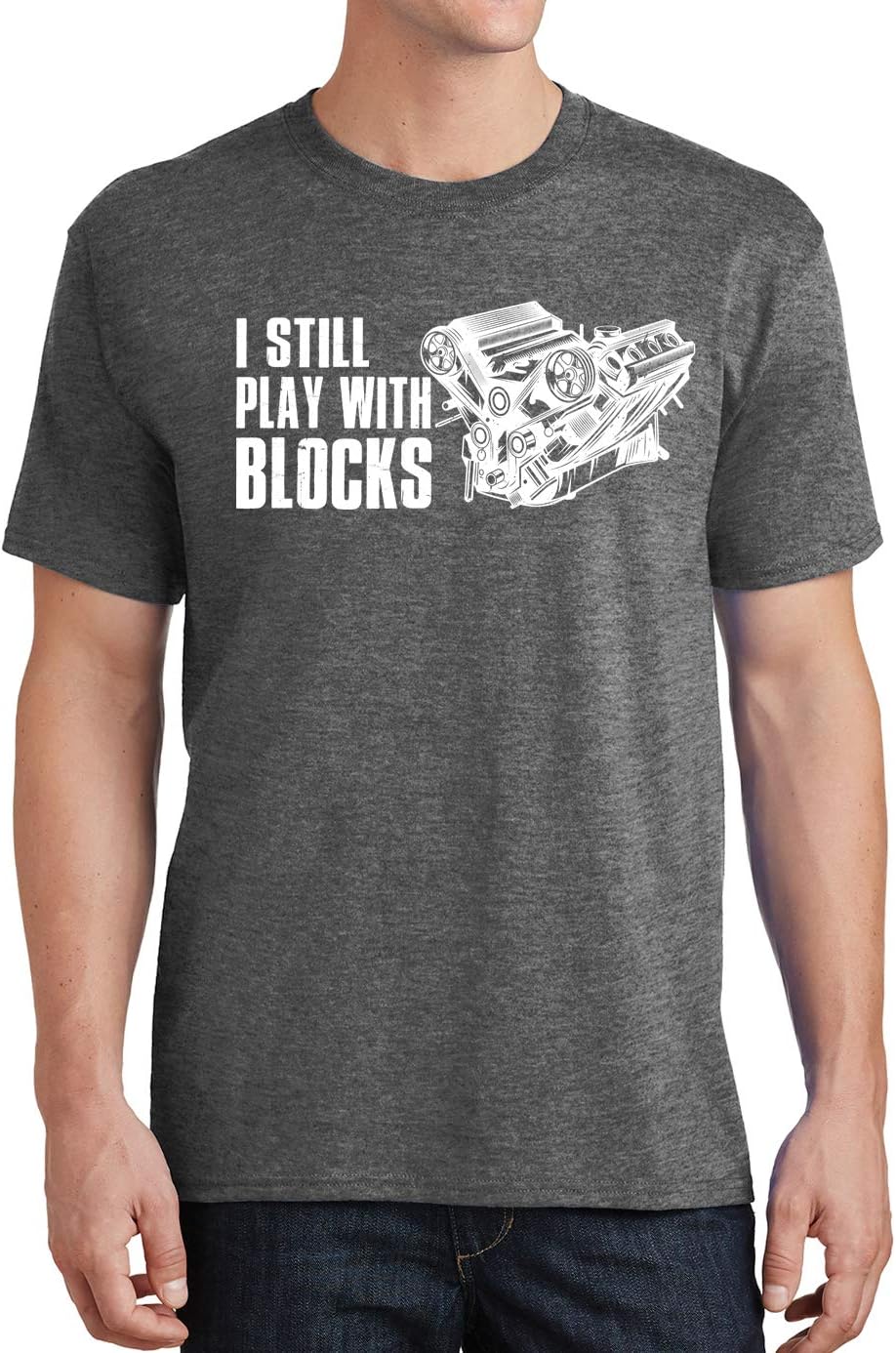 I Still Play with Blocks Mechanic Car Engine Repair Mens T-Shirt - Heather Charcoal