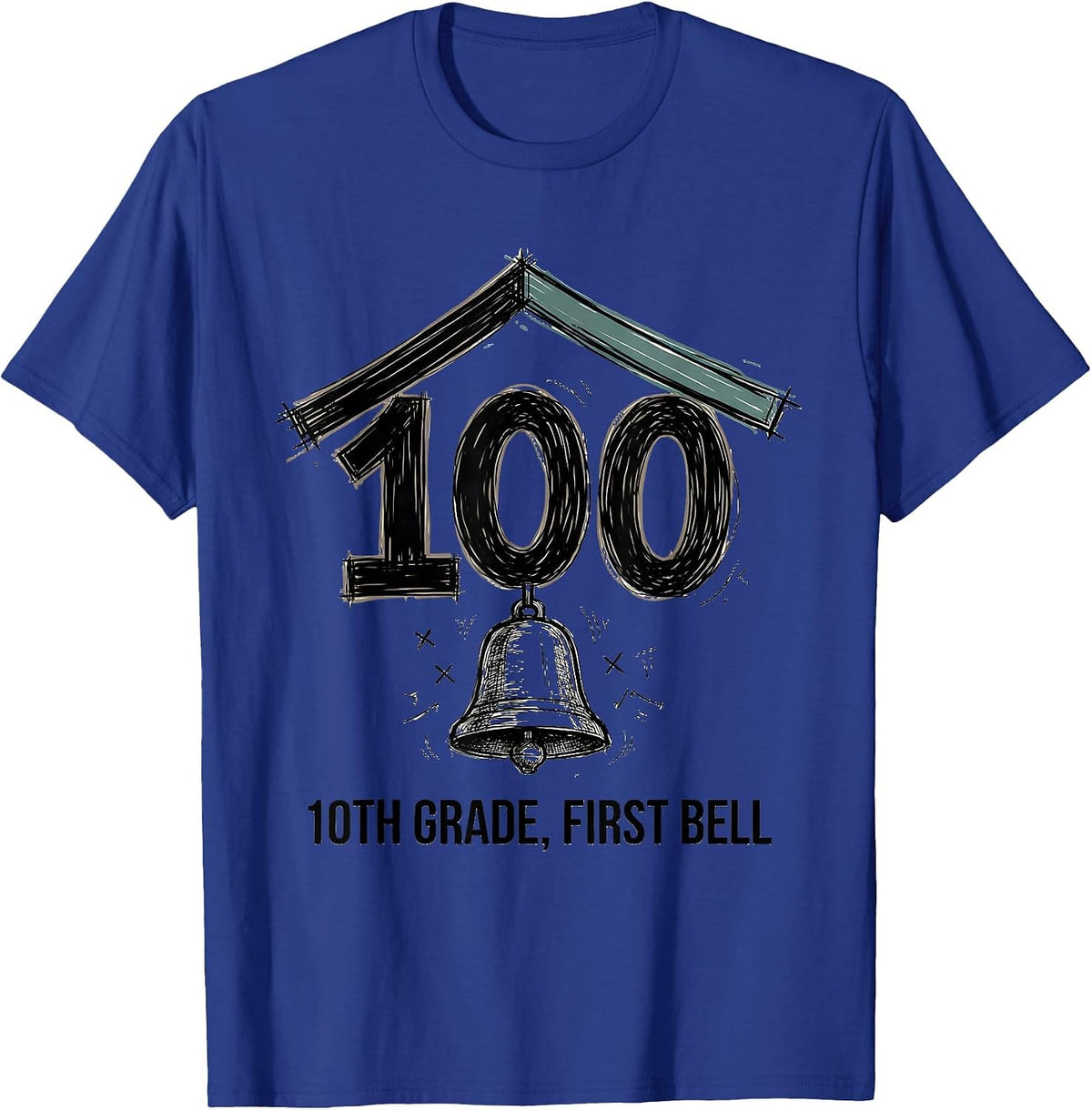 Men's √100 = 10TH GRADE First Bell Hand-Sketched Math Birthday T-Shirt - Royal Blue