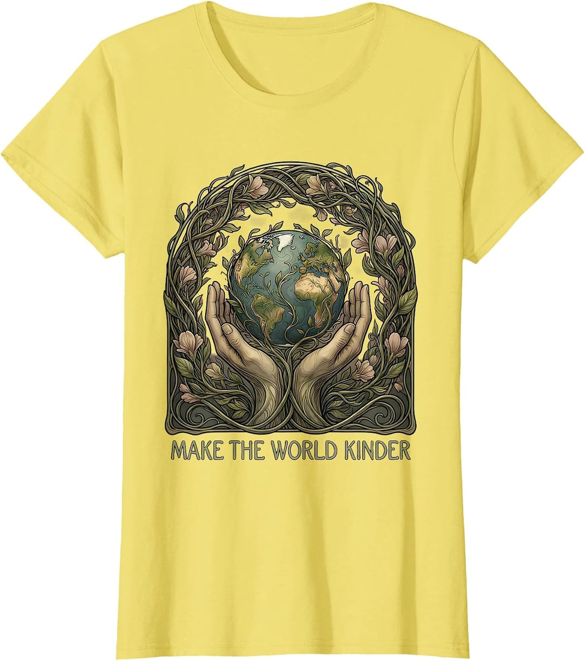Make The World Kinder Kindness Graphic Design T-Shirt - Lemon Yellow