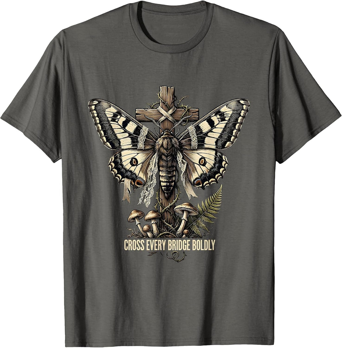 Cross Every Bridge Boldly Faith Inspired Design T-Shirt - Asphalt Grey