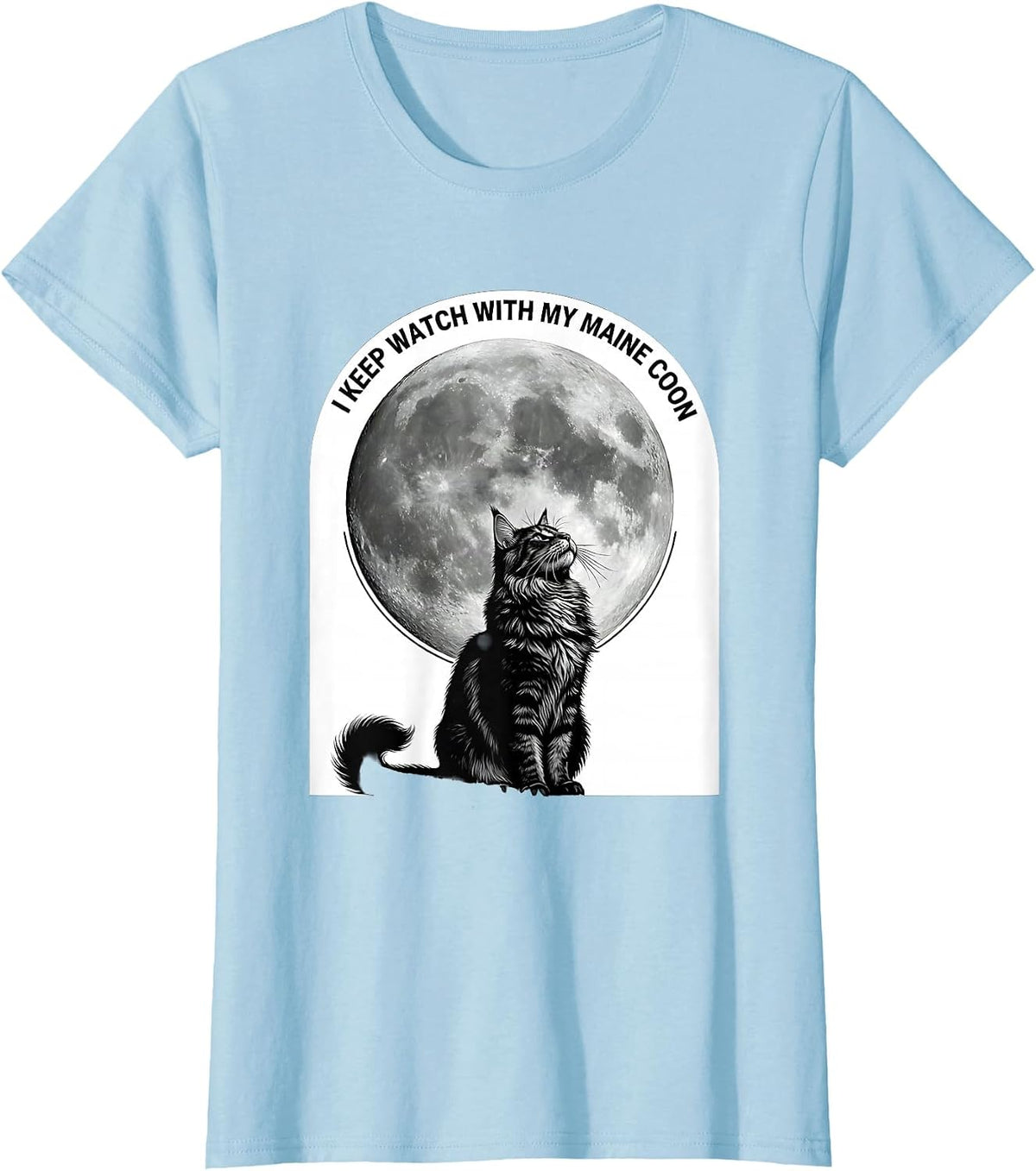 I Keep Watch With My Maine Coon Funny Cat Owner Retro T-Shirt - Baby Blue