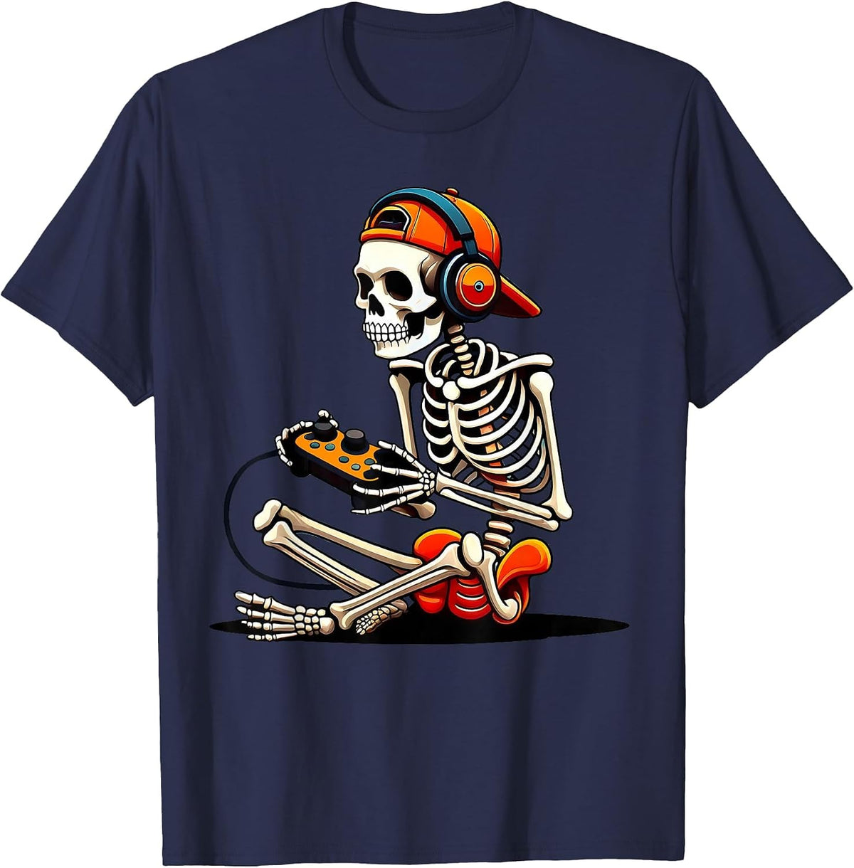 Halloween Skeleton Gamer Video Gaming Funny Gaming Skeleton T-Shirt - Navy Blue